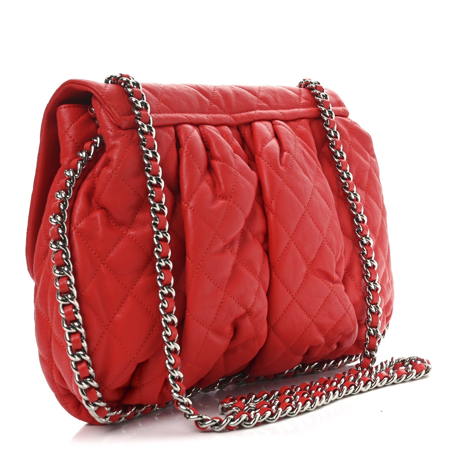 Washed Lambskin Quilted Large Chain Around Messenger Red