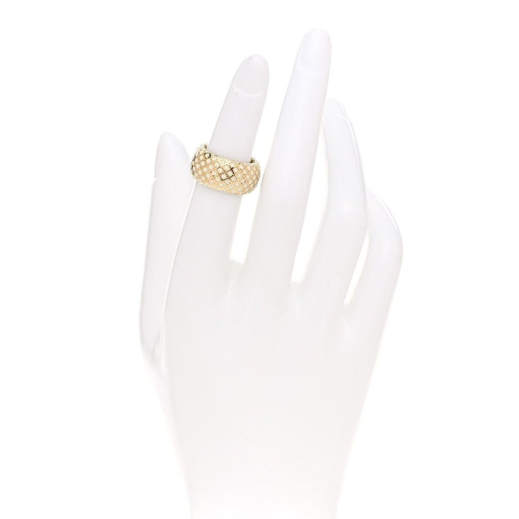 18K Yellow Gold Enamel Diamantissima Ring 48 4.5 White