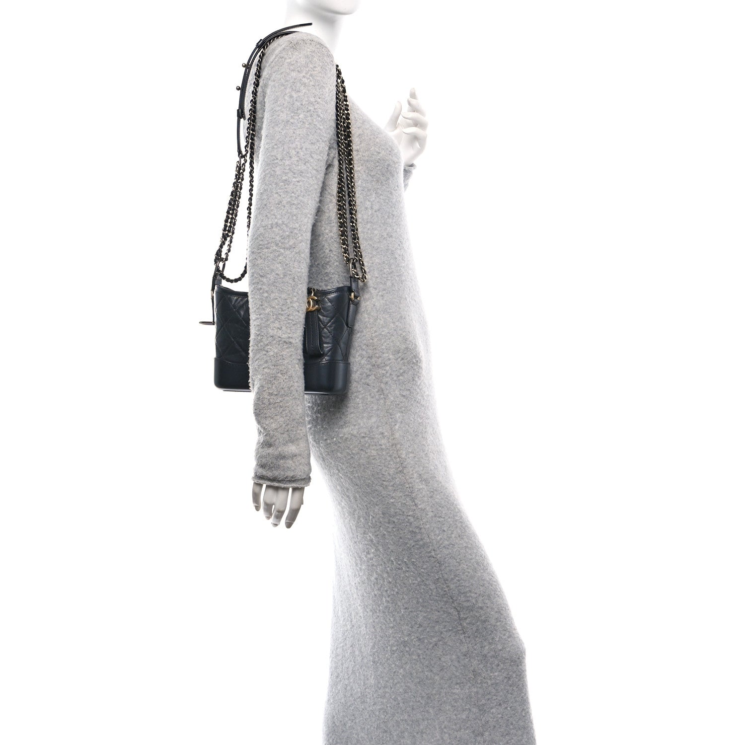 Aged Calfskin Quilted Small Gabrielle Hobo Dark Grey
