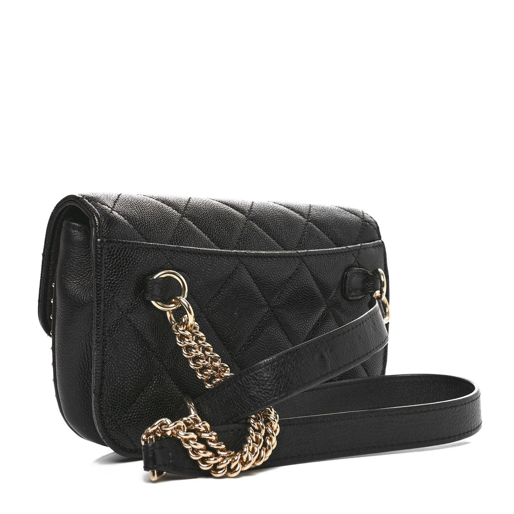 Caviar Quilted Studded Flap Waist Bag Black