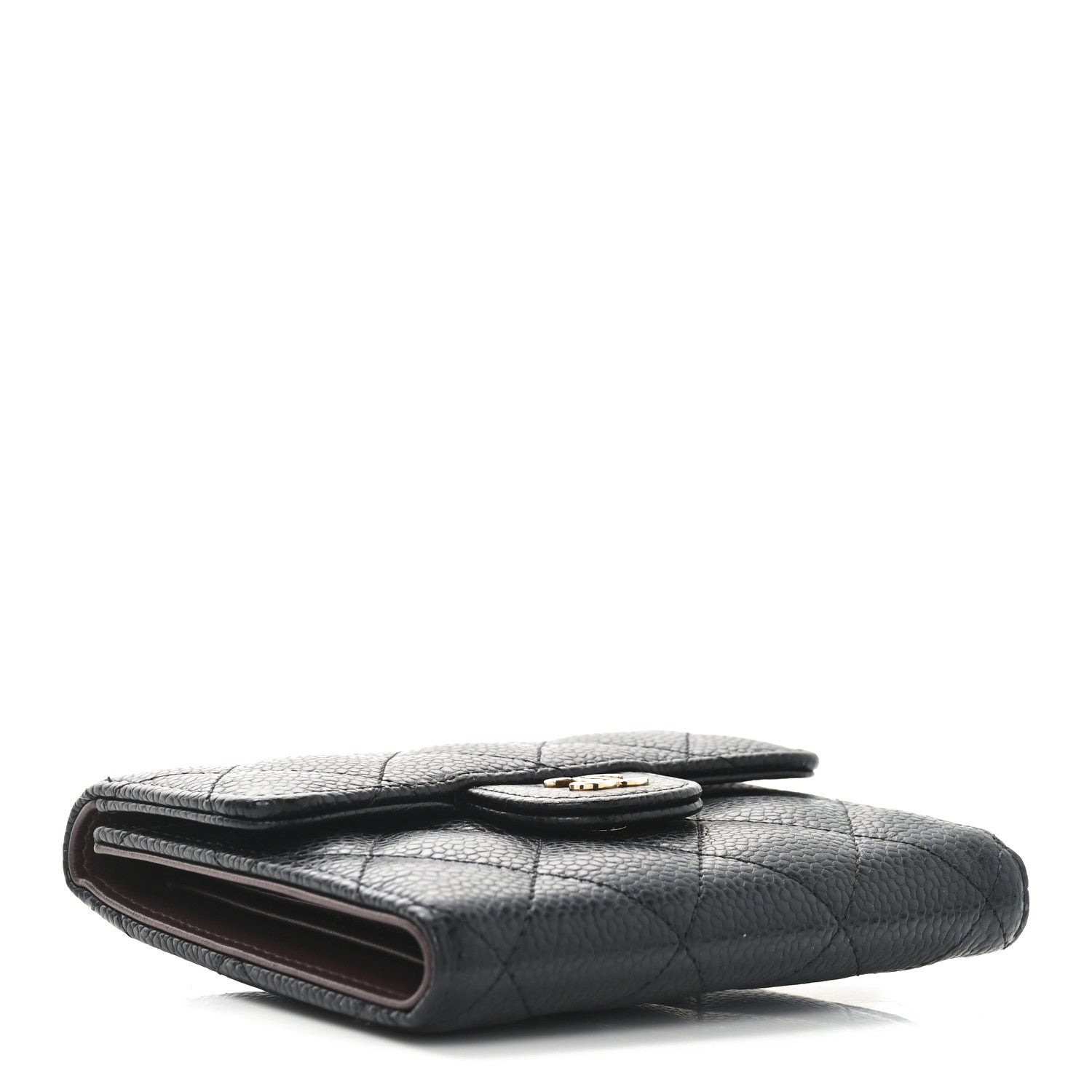 Caviar Quilted Compact Flap Wallet Black