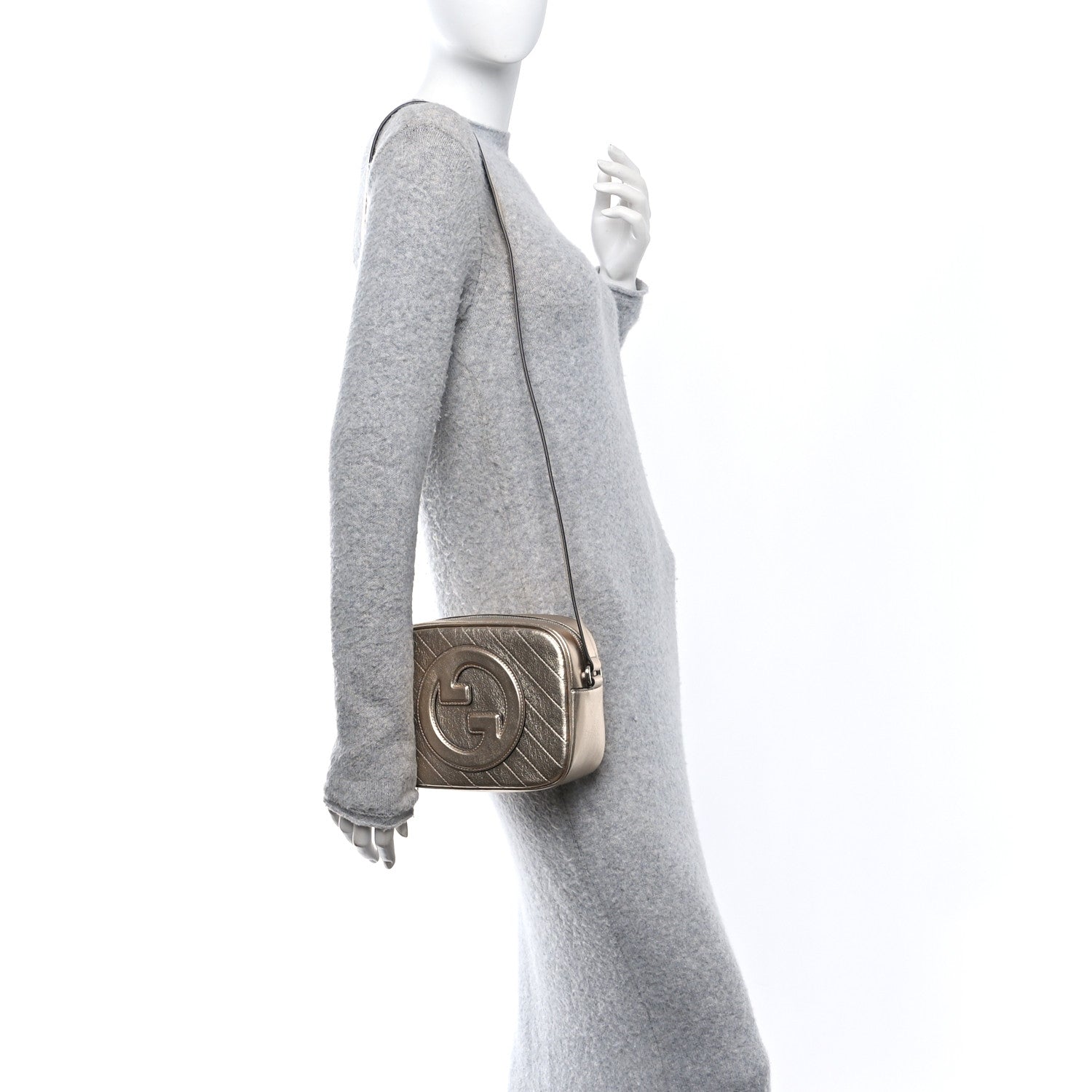 Metallic Sakai Be Green Calfskin Diagonal Stitched Small Blondie Shoulder Bag Golden Beige