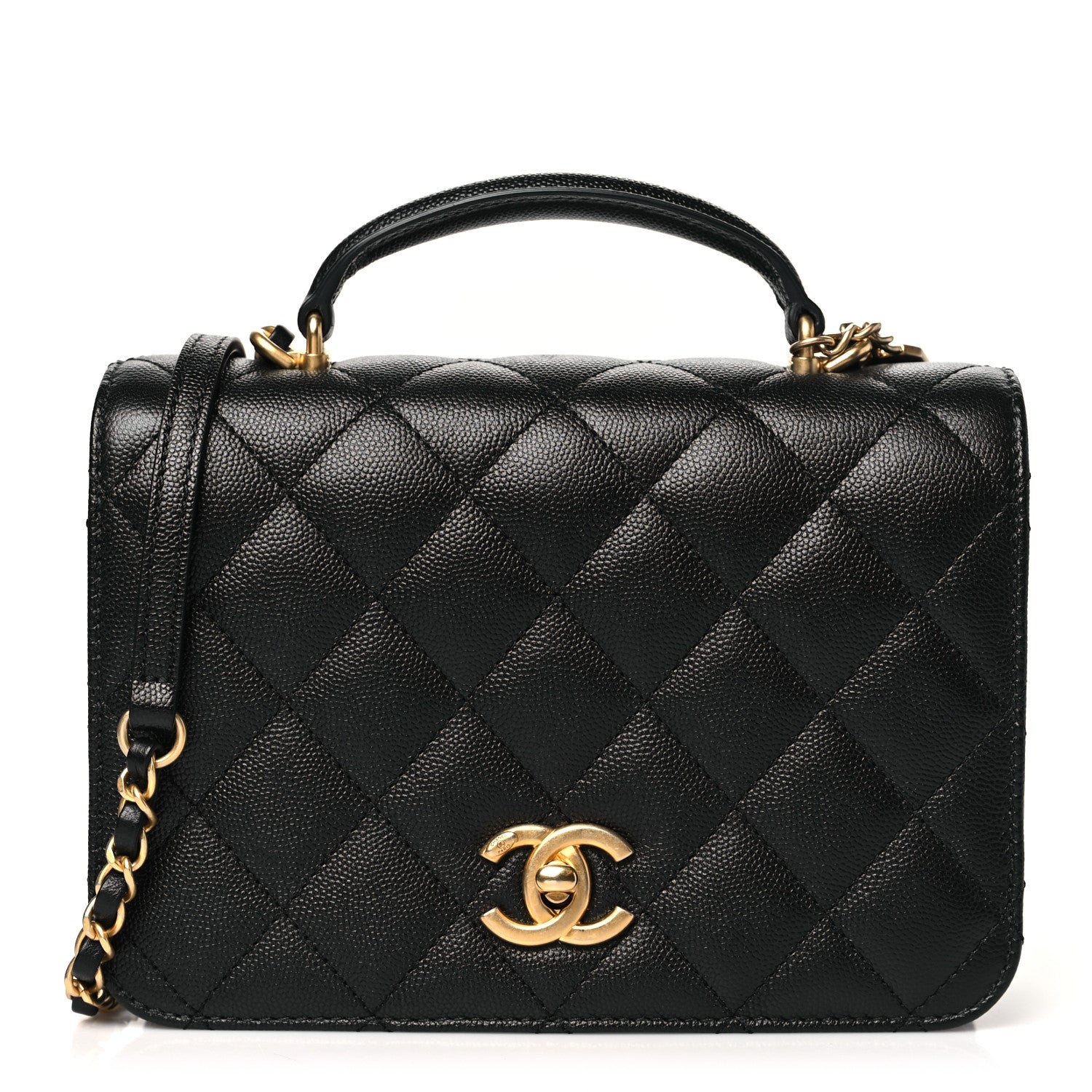 Caviar Quilted Mini Top Handle Flap Black