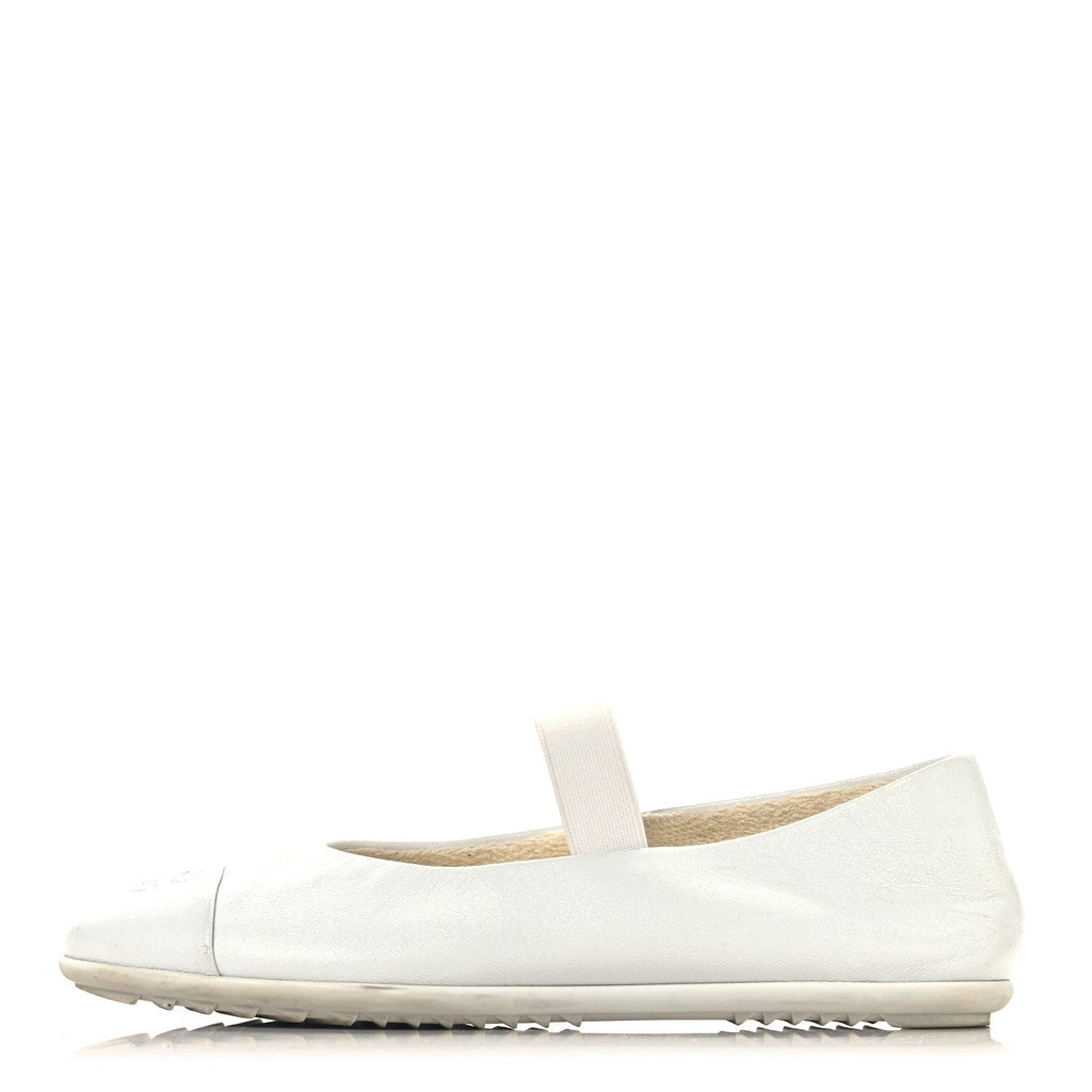 Lambskin Cap Toe CC Mary Jane Flats 37 White