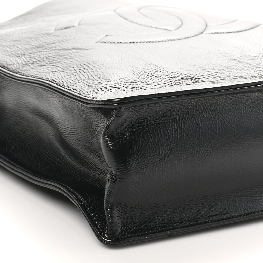 Shiny Aged Calfskin North South Shopping Bag Black