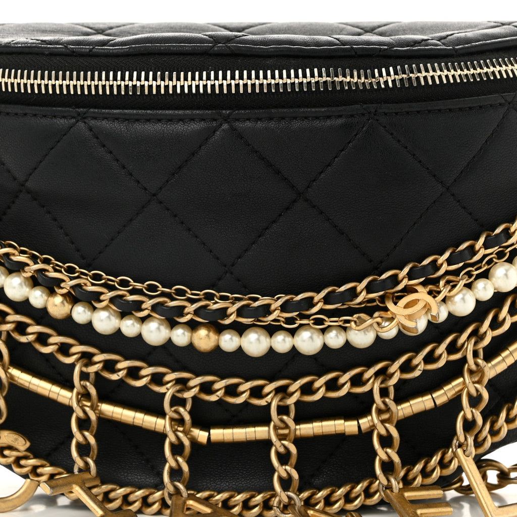 Lambskin Quilted All About Chains Waist Belt Bag Black