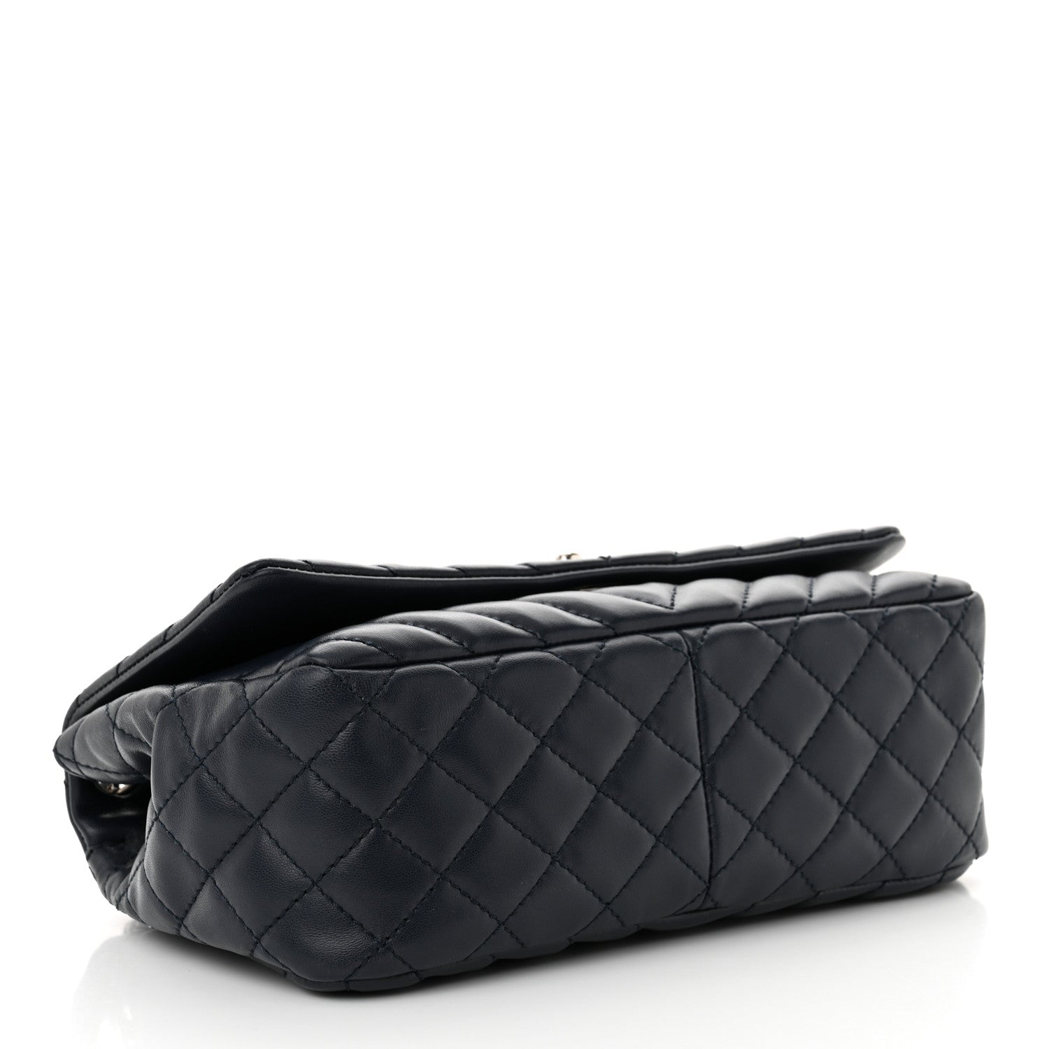 Lambskin Chevron Quilted Single Flap Navy Blue