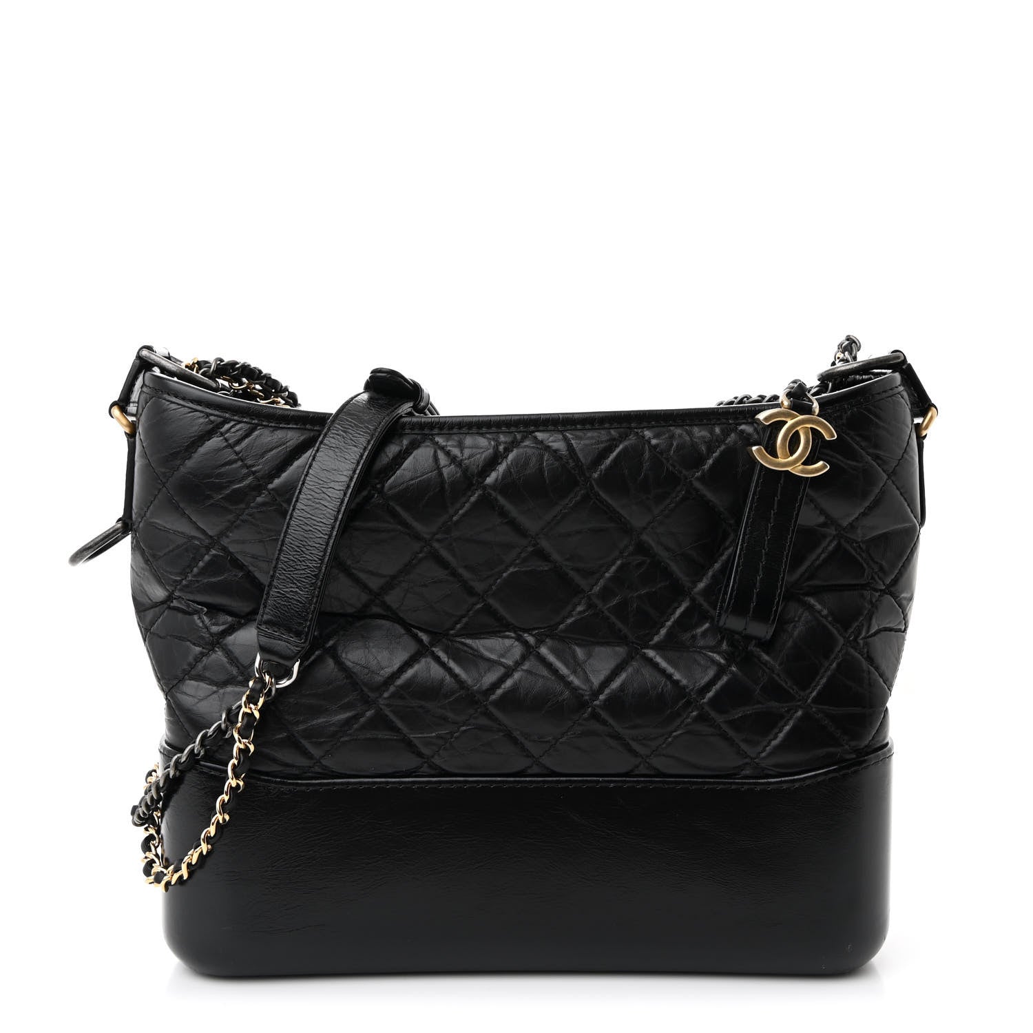 Aged Calfskin Quilted Medium Gabrielle Hobo Black