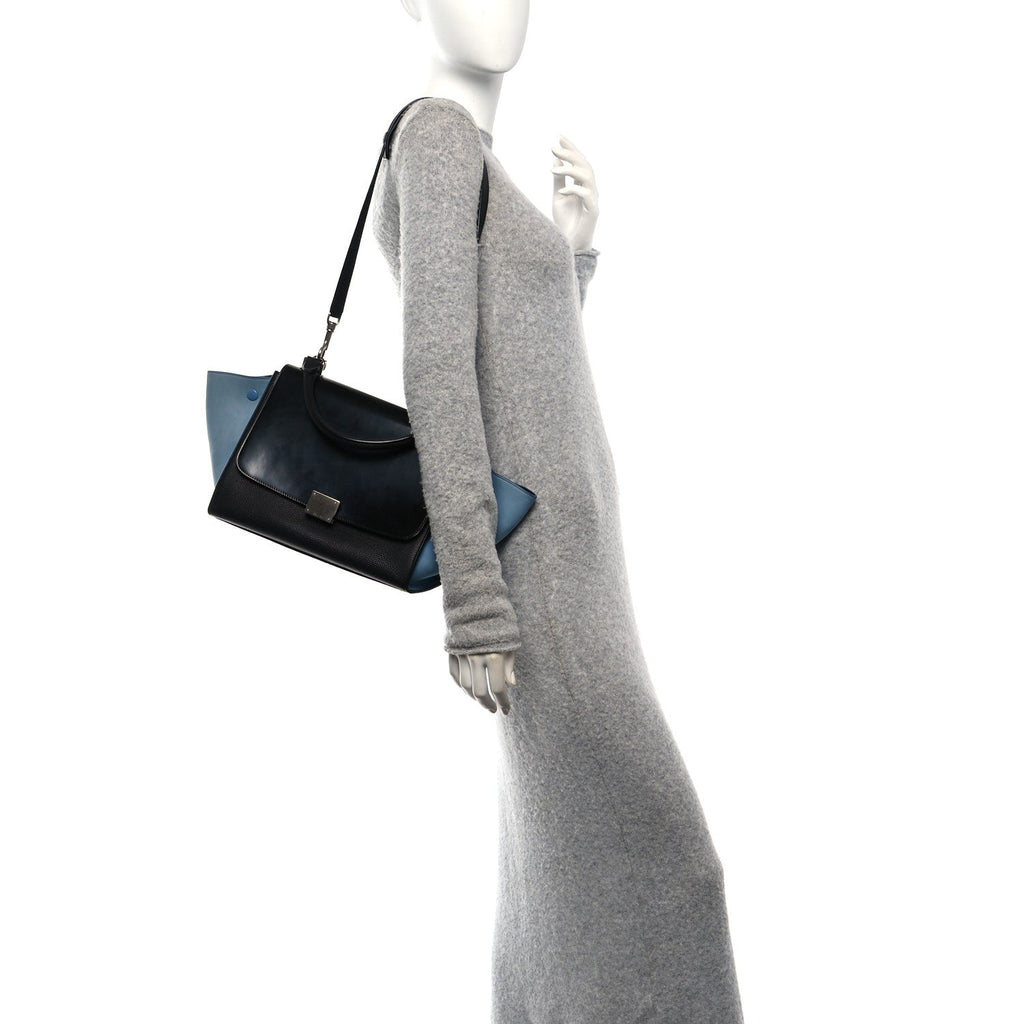Baby Grained Calfskin Suede Small Bi-Color Trapeze Black
