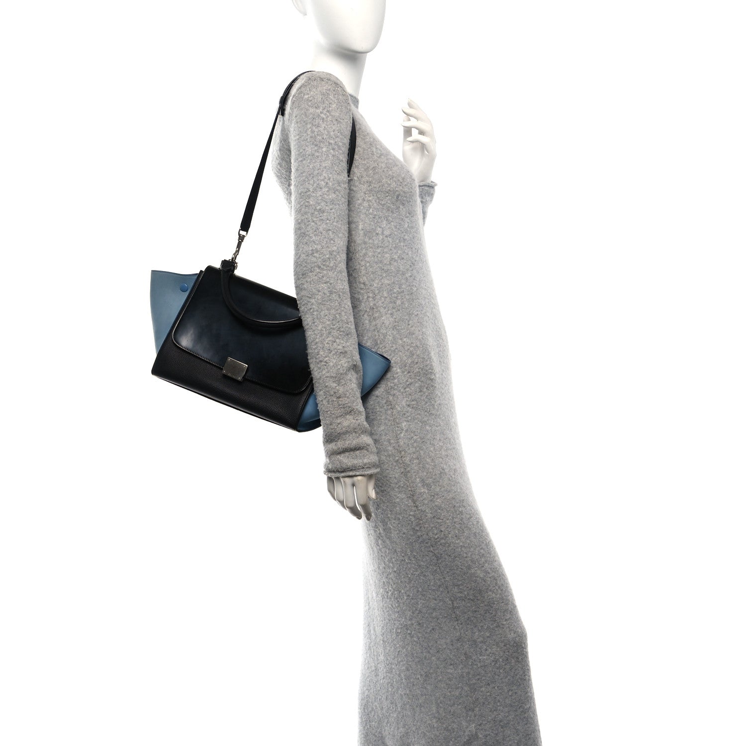 Baby Grained Calfskin Suede Small Bi-Color Trapeze Black