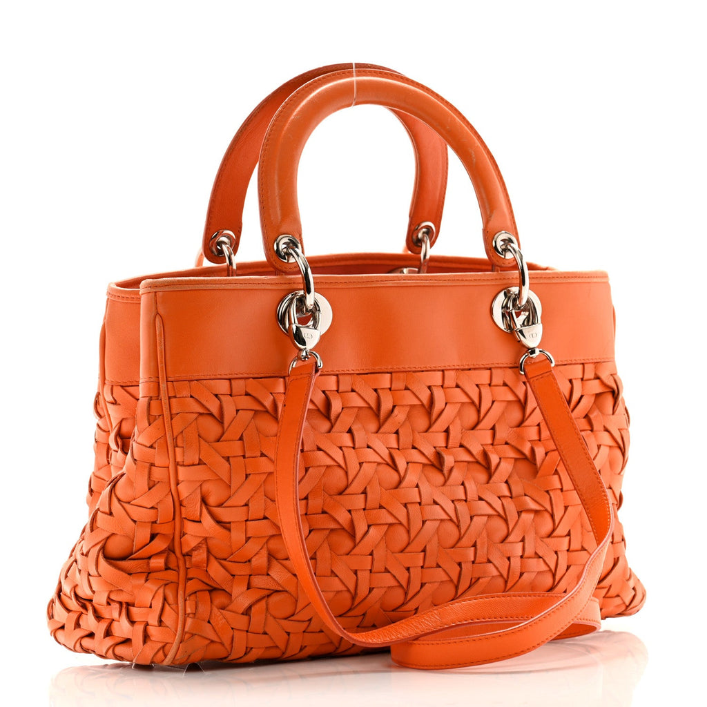 Lambskin Woven Lady Dior Avenue Tote Orange