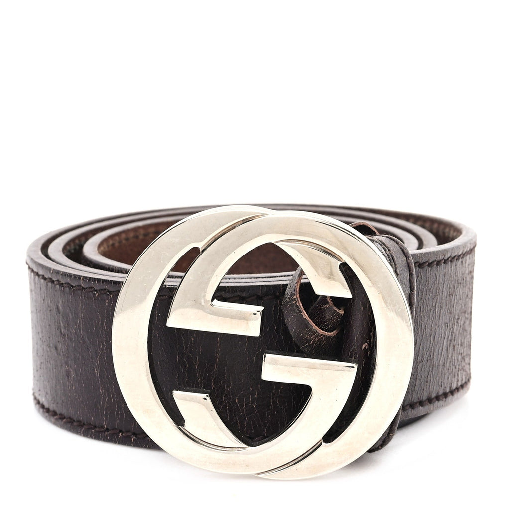 Calfskin Interlocking G Belt 85 34 Dark Brown