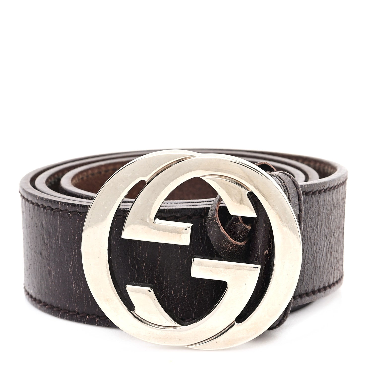 Calfskin Interlocking G Belt 85 34 Dark Brown
