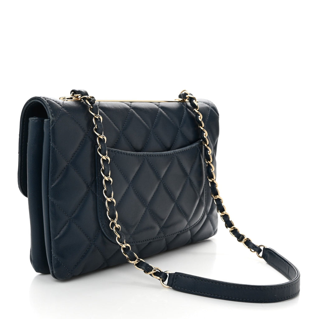 Lambskin Quilted Medium Trendy CC Flap Navy Blue