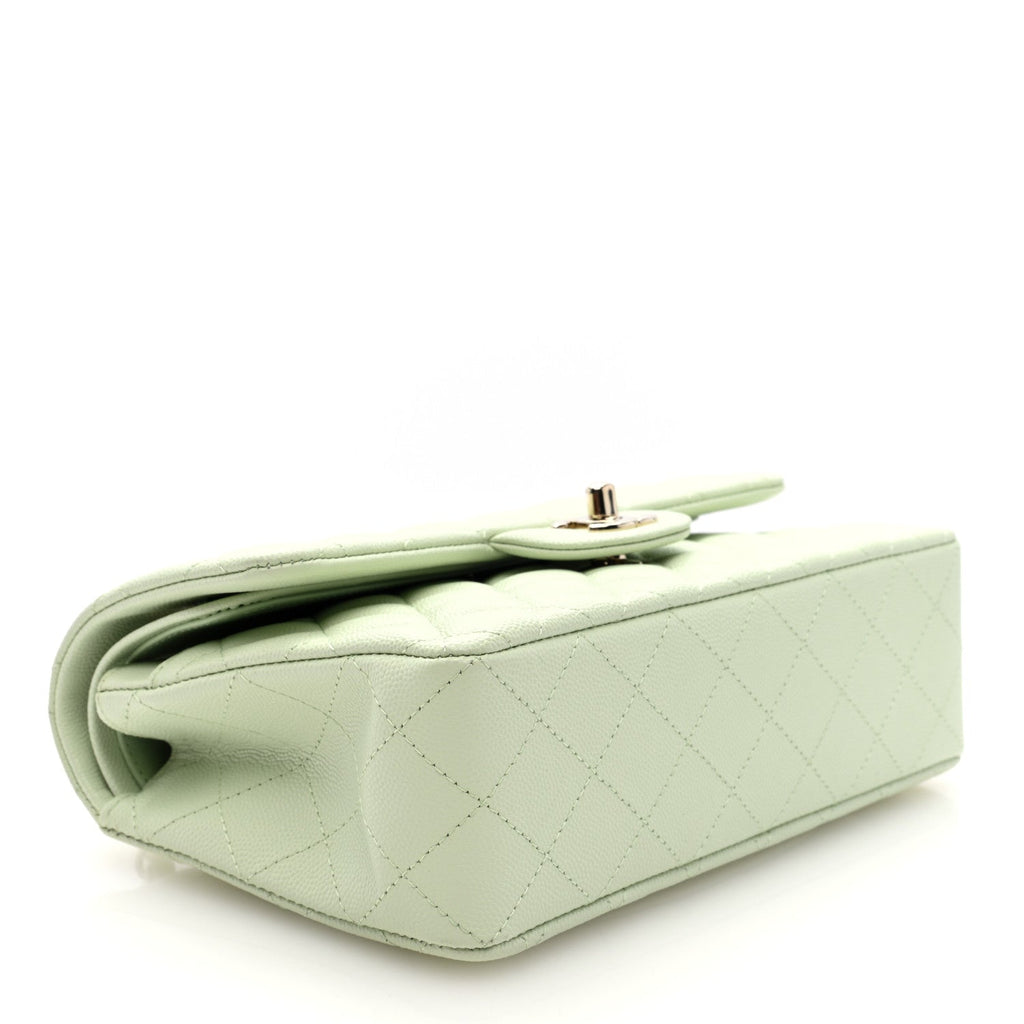 Caviar Quilted Small Double Flap Light Green