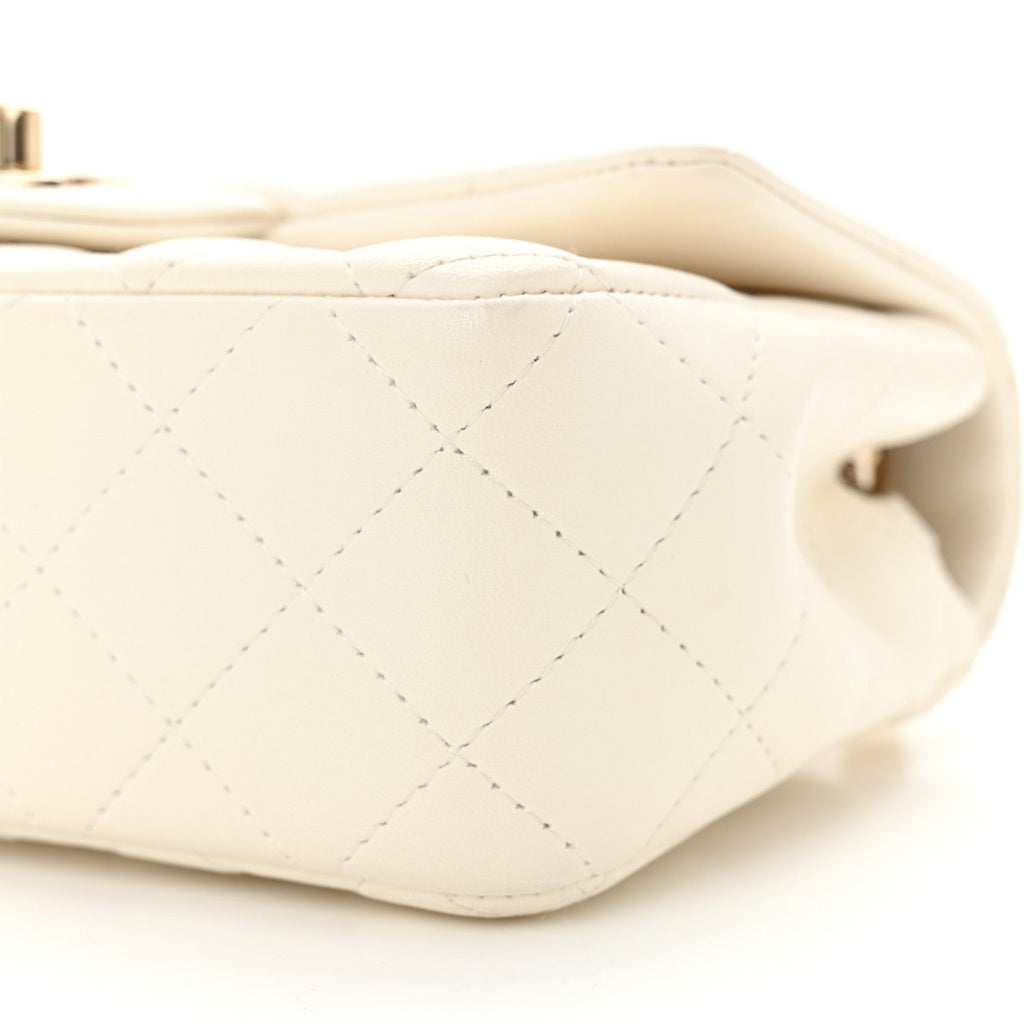 Lambskin Quilted Mini Rectangular Flap White