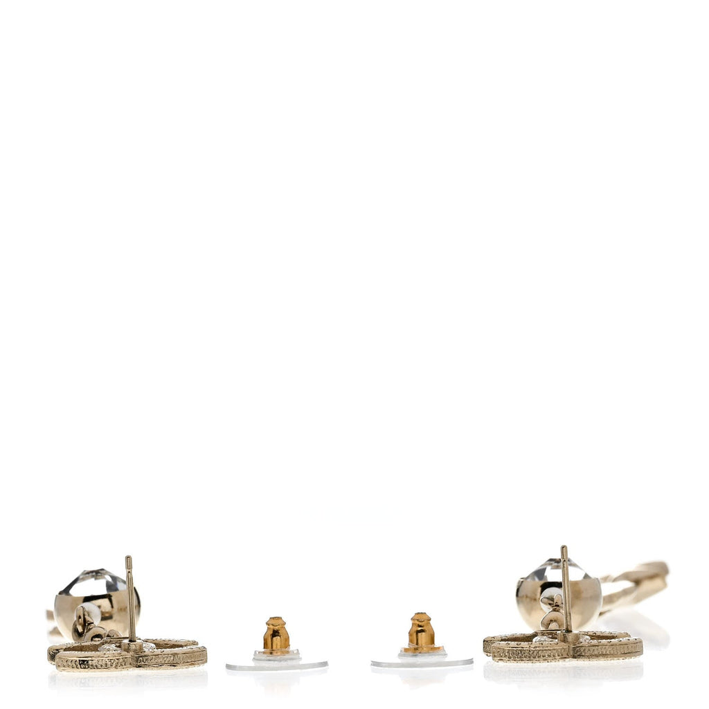 Crystal Pearl CC Charms Drop Earrings Gold