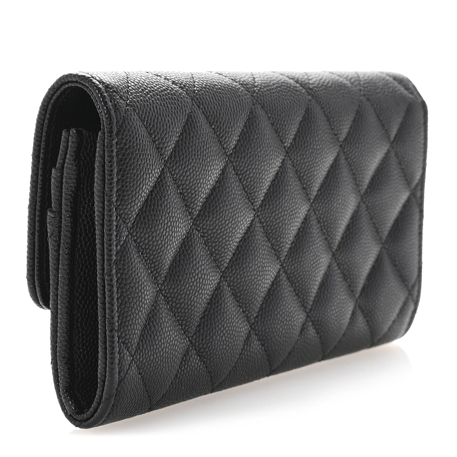 Caviar Quilted Textured CC Flap Wallet Black