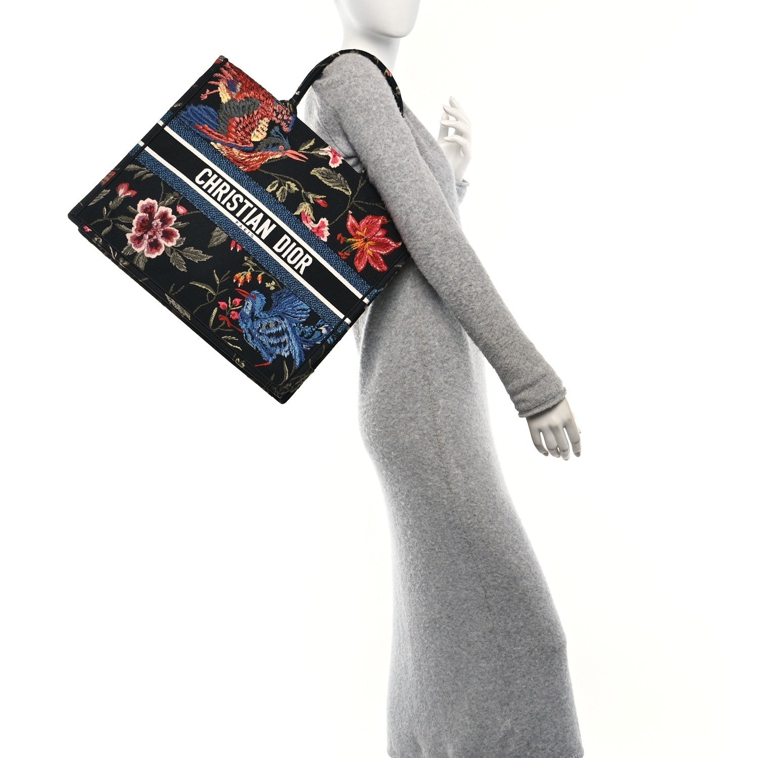 Canvas Embroidered Large Jardin d'Hiver Book Tote Black Multicolor