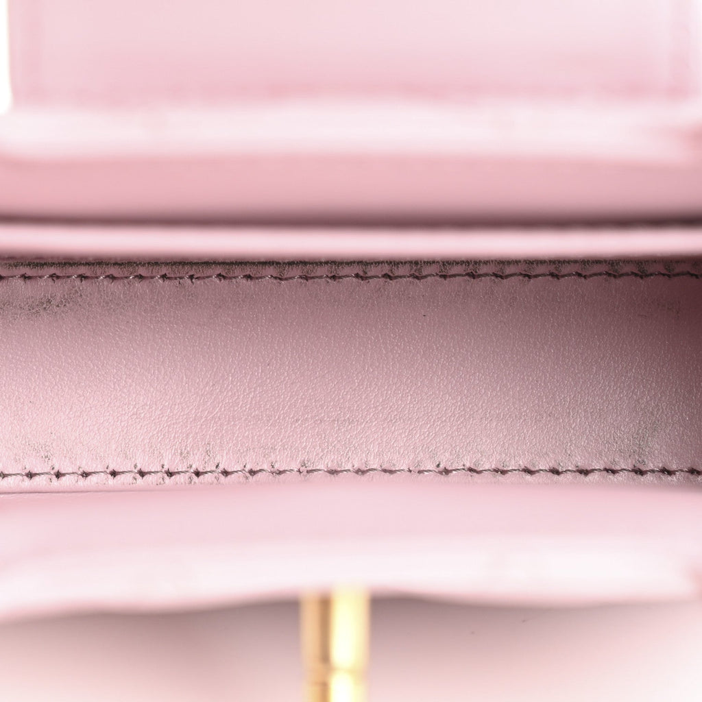 Shiny Aged Calfskin Quilted Mini Nano Kelly Shopper Light Pink