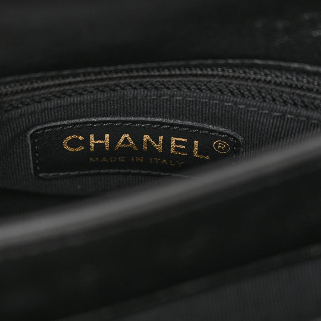 Lambskin Quilted Small Chain Top Handle Flap Black