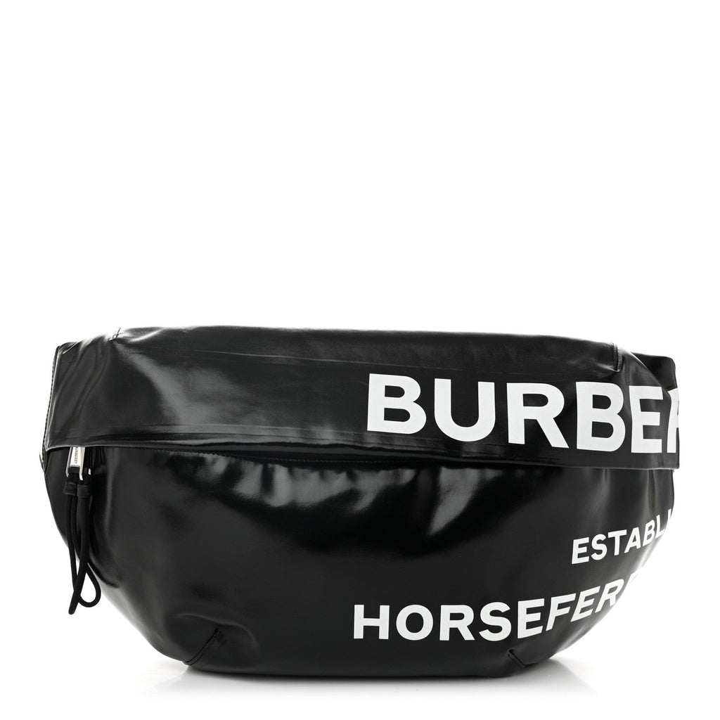 Coated Canvas Horseferry Print Extra Large Bum Bag Black