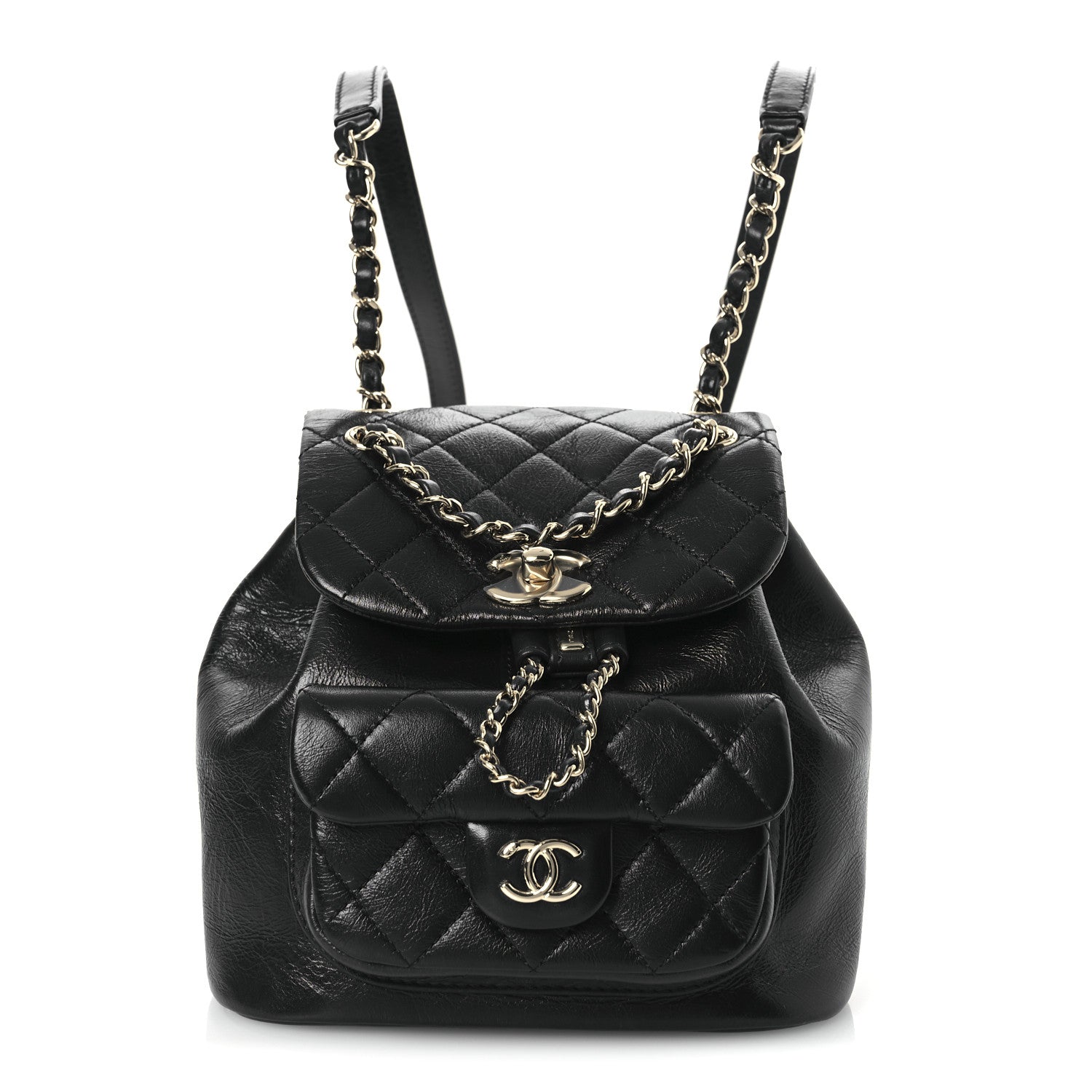 Lambskin Quilted Small Duma Drawstring Backpack Black