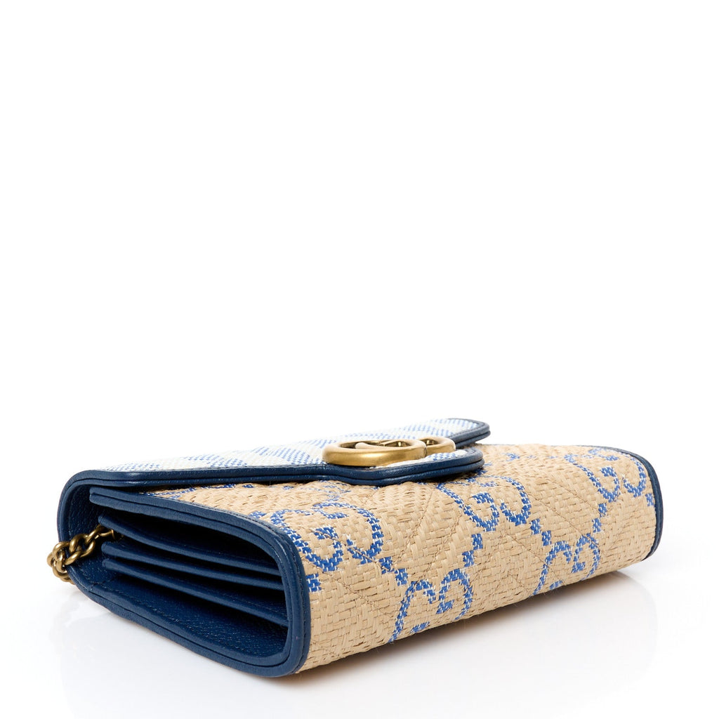 Raffia GG Monogram Matelasse GG Marmont Chain Wallet Mystic White Royale Natural