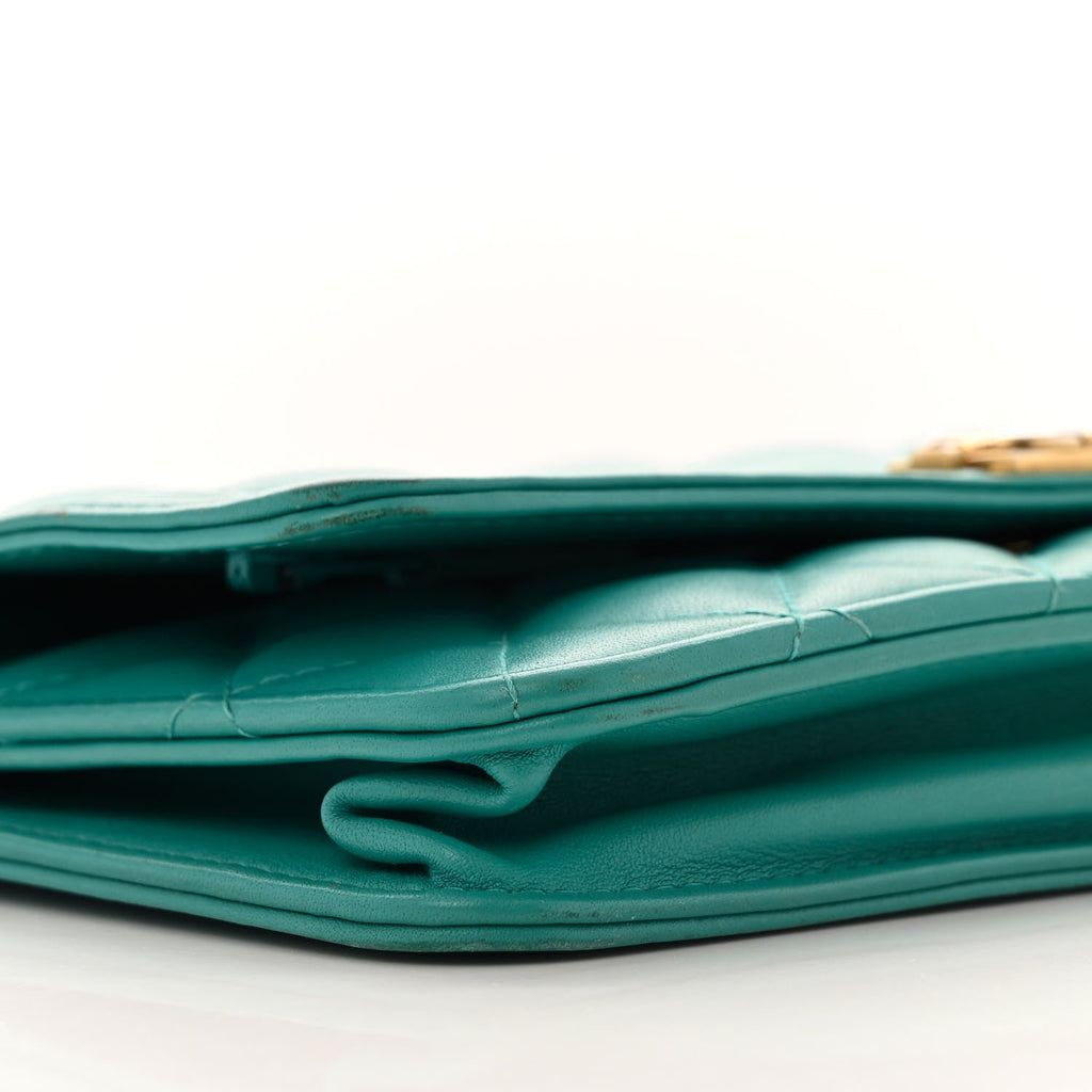 Lambskin Quilted Boy Wallet On Chain WOC Turquoise