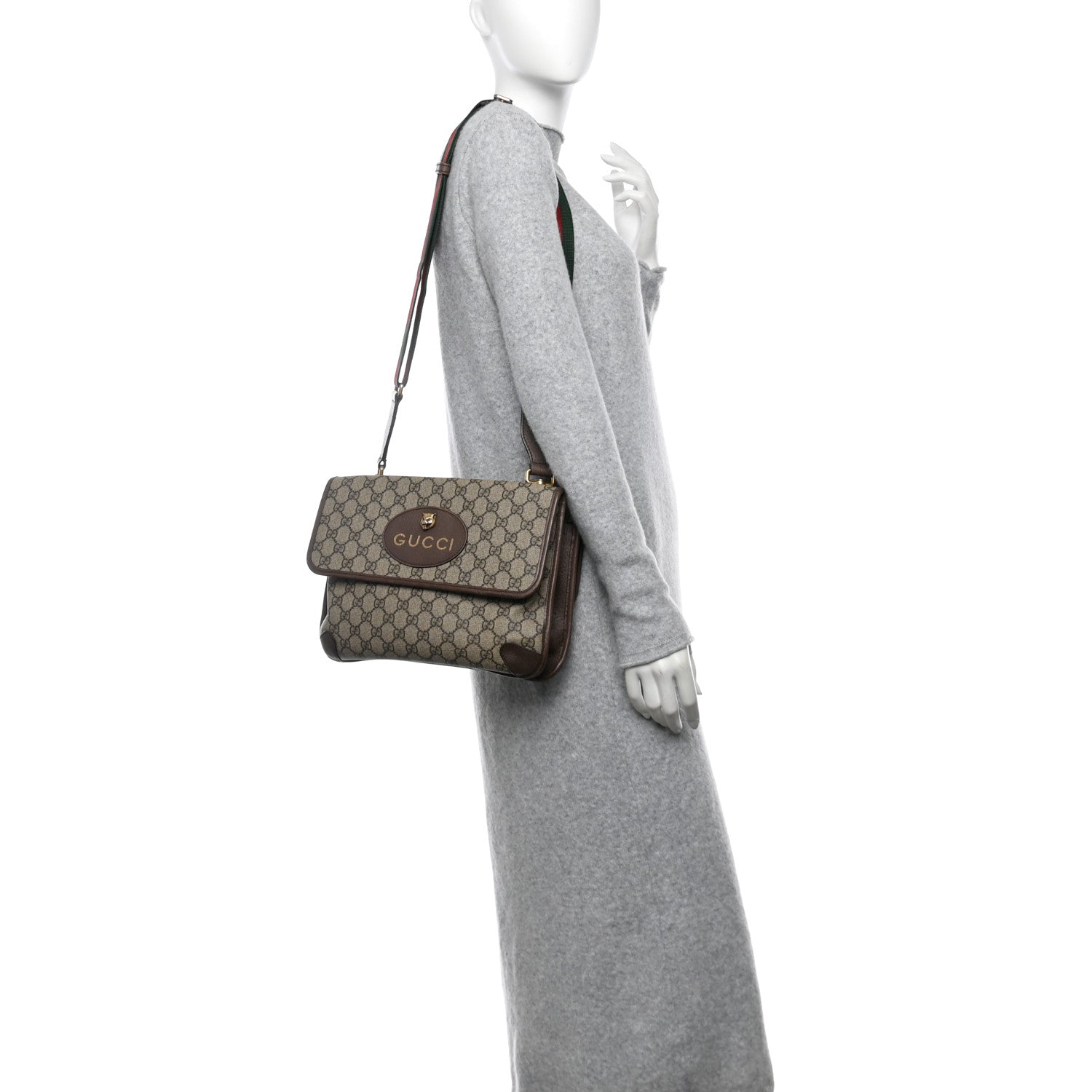 GG Supreme Monogram Web Neo Vintage Double Flap Messenger Bag Beige New Acero