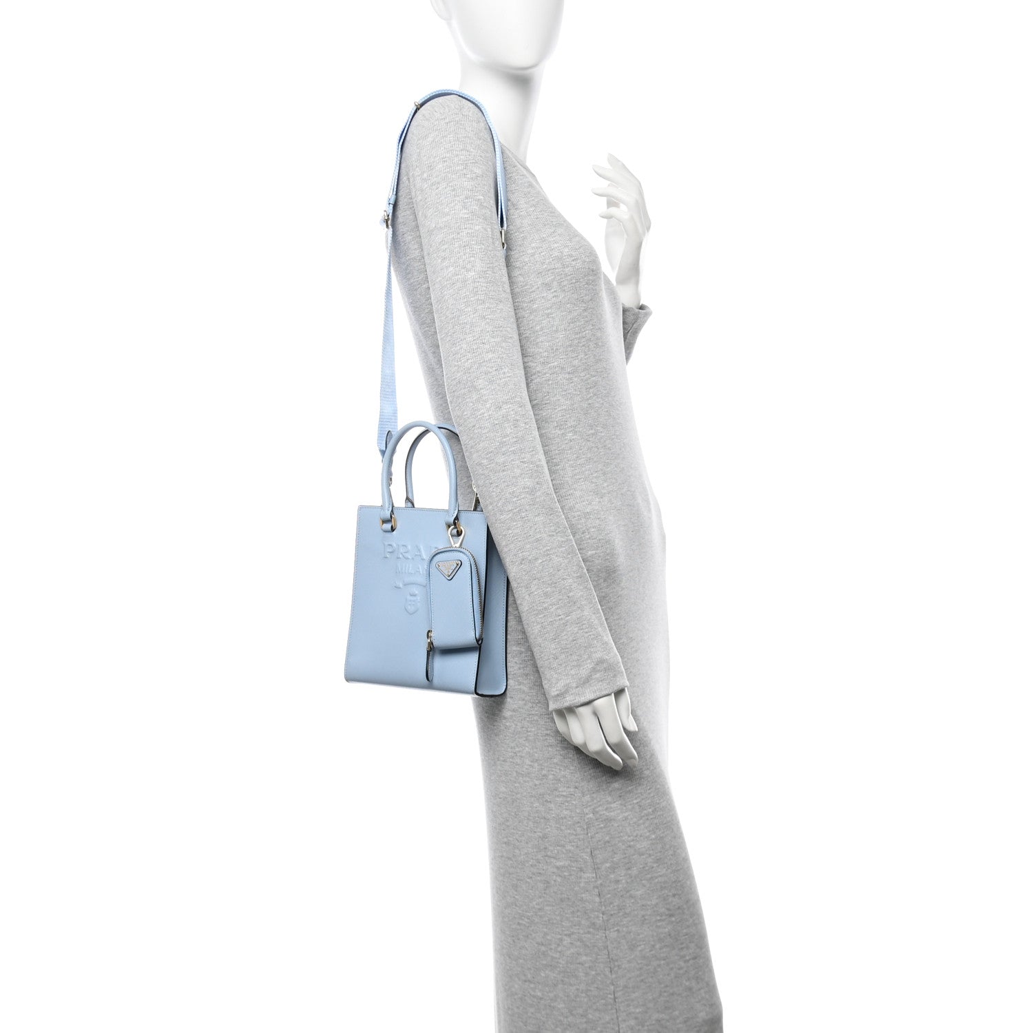 Saffiano Lux Small Double Handle Crossbody Tote Celeste