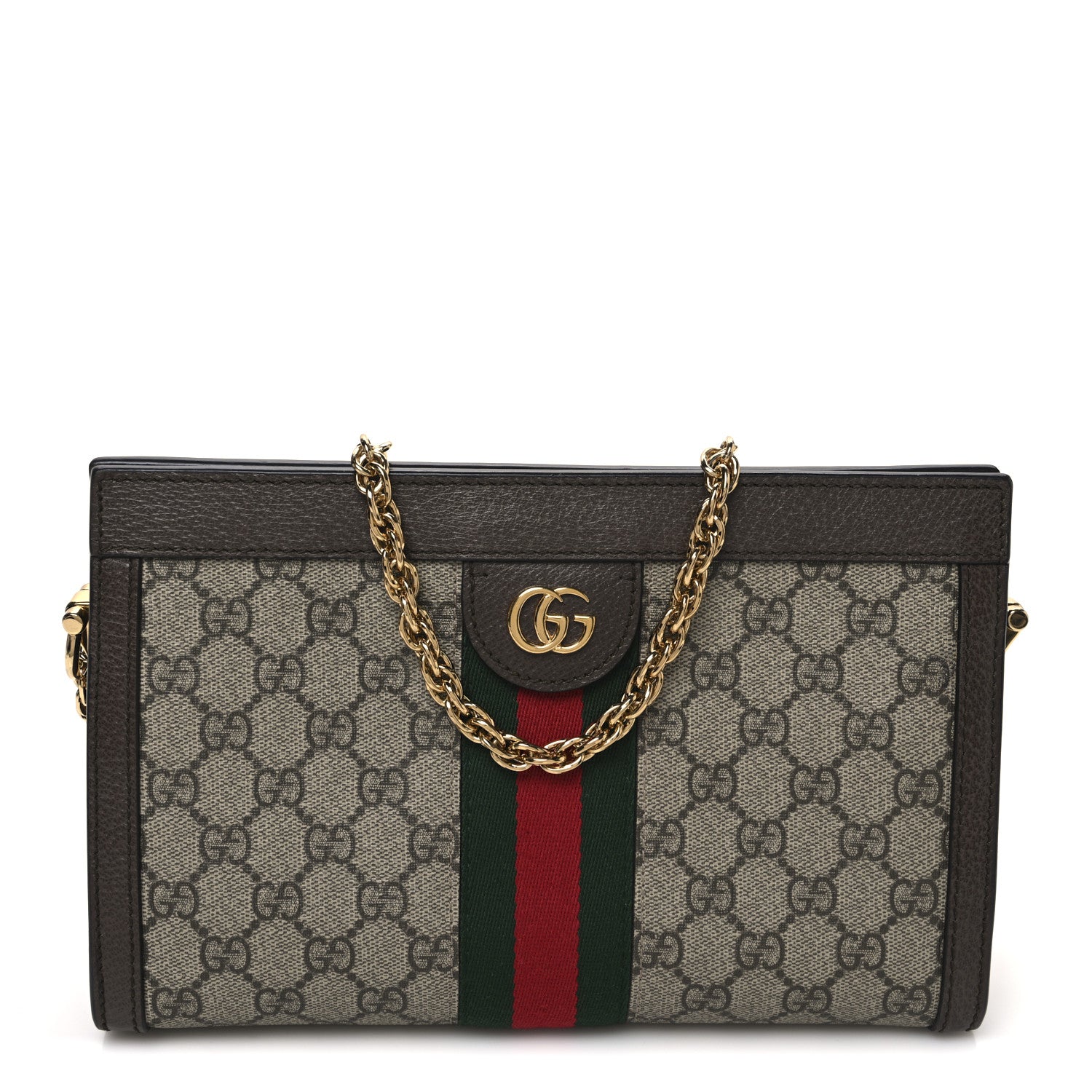 GG Supreme Monogram Web Small Ophidia Chain Shoulder Bag Brown