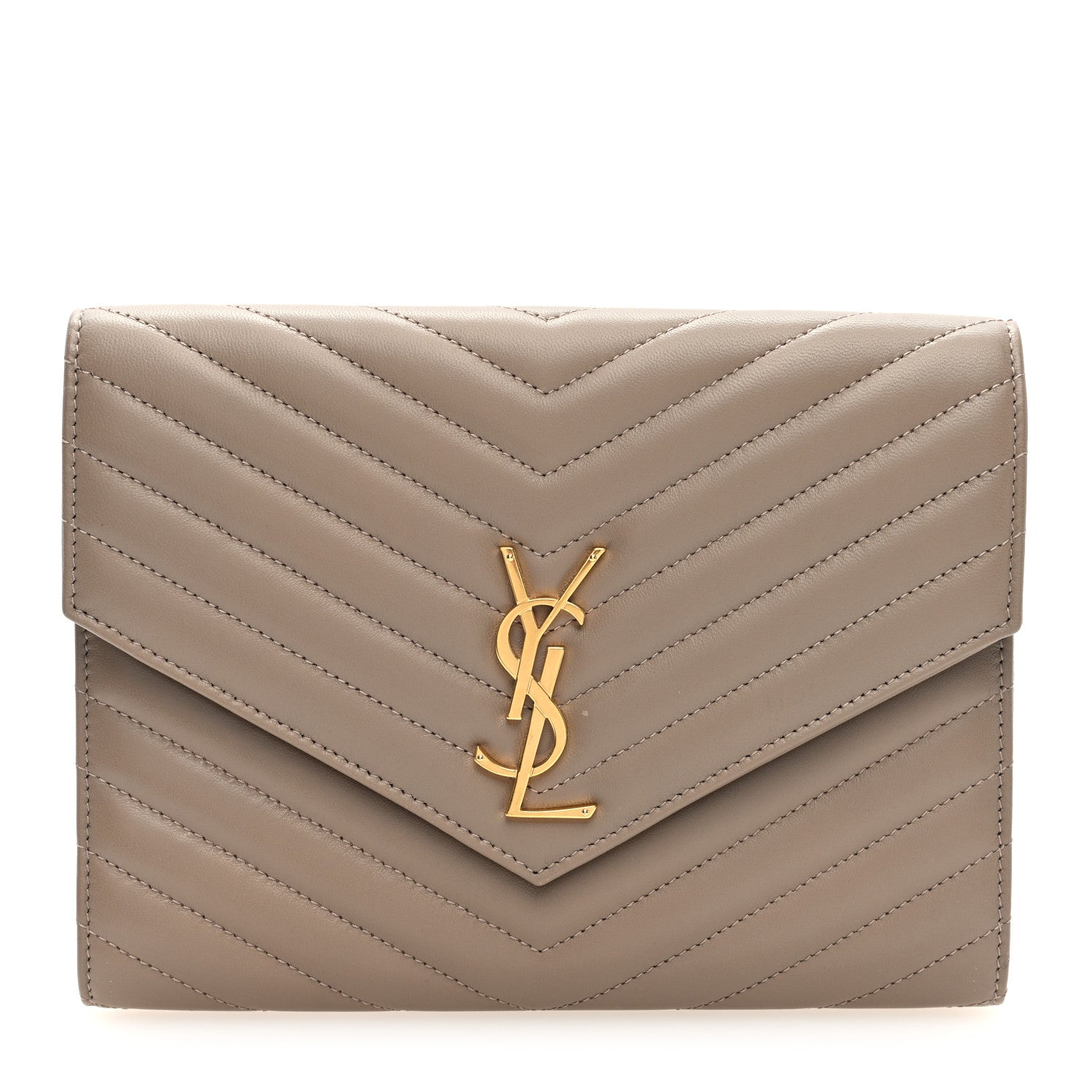 Lambskin Matelasse Chevron Monogram Cassandre Flap Pouch Dusty Grey