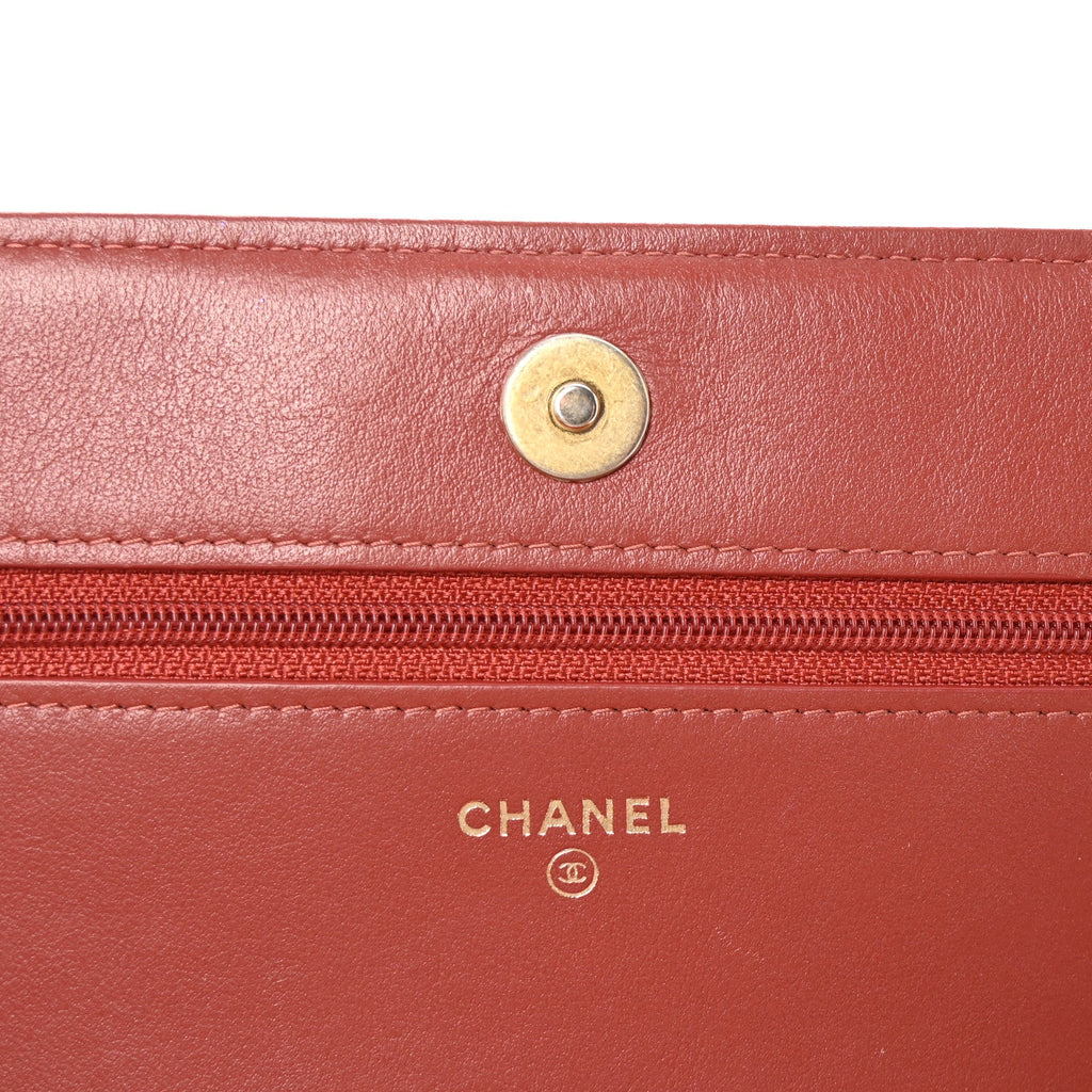 Calfskin Quilted Boy Wallet On Chain WOC Red