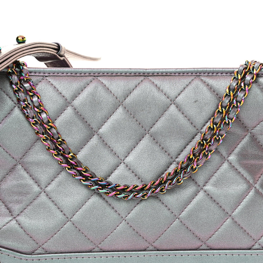 Iridescent Lambskin Calfskin Quilted Medium Gabrielle Hobo Light Purple