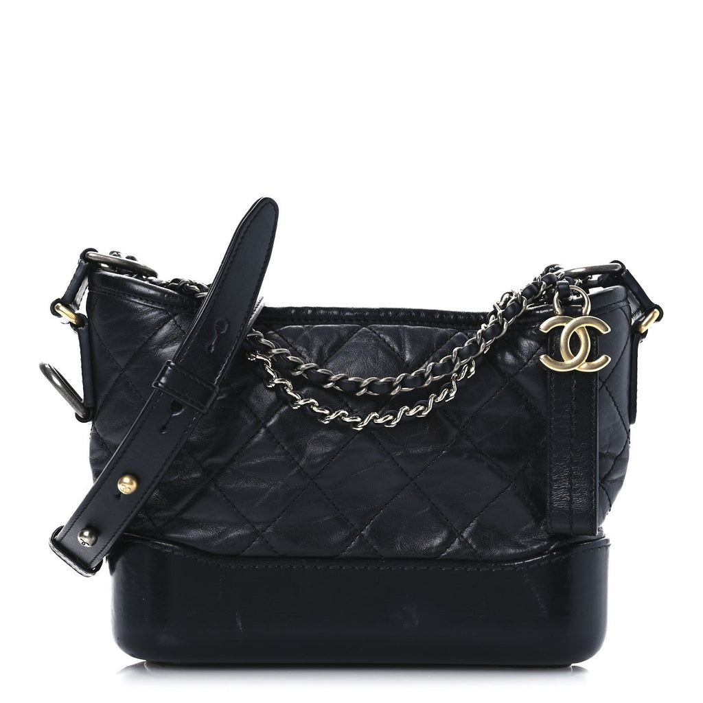 Aged Calfskin Quilted Small Gabrielle Hobo Black