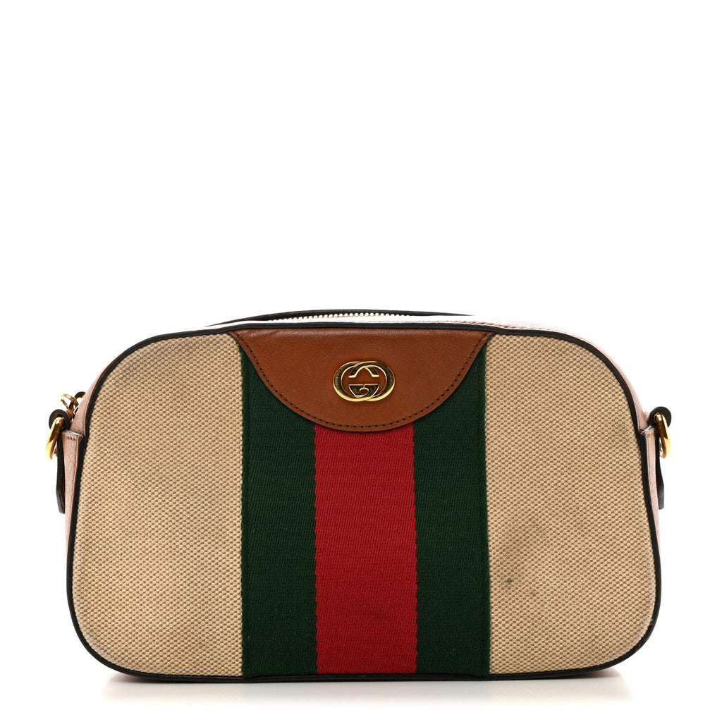 Vintage Canvas Web Shoulder Bag Sand Cuir