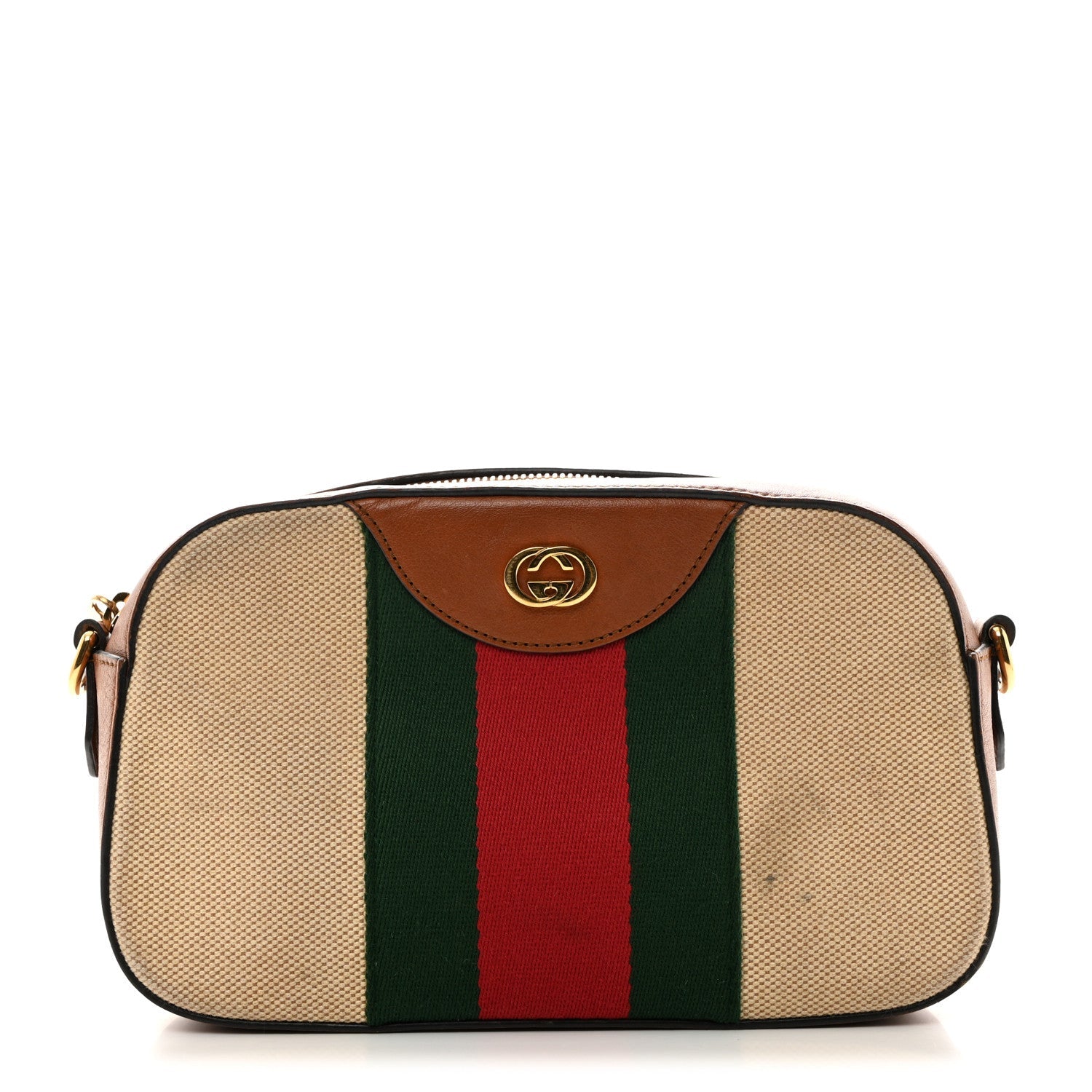 Vintage Canvas Web Shoulder Bag Sand Cuir