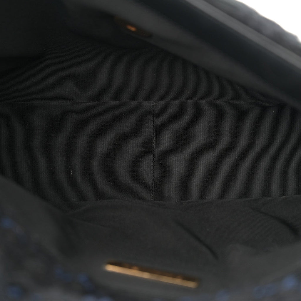 Tweed Quilted Large Chanel 19 Flap Black Navy Gold