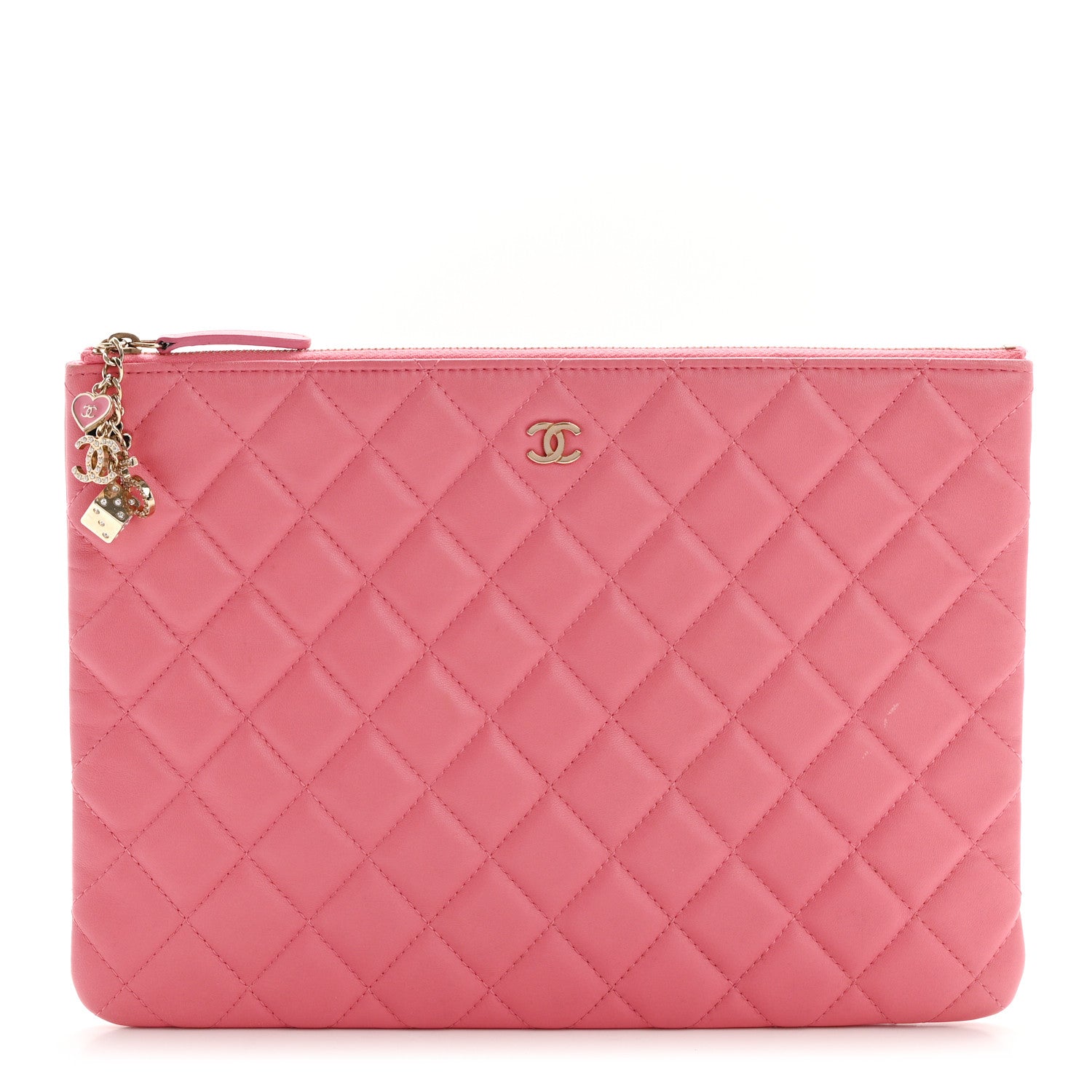 Lambskin Quilted Medium Casino Beauty CC Cosmetic Case Fuchsia