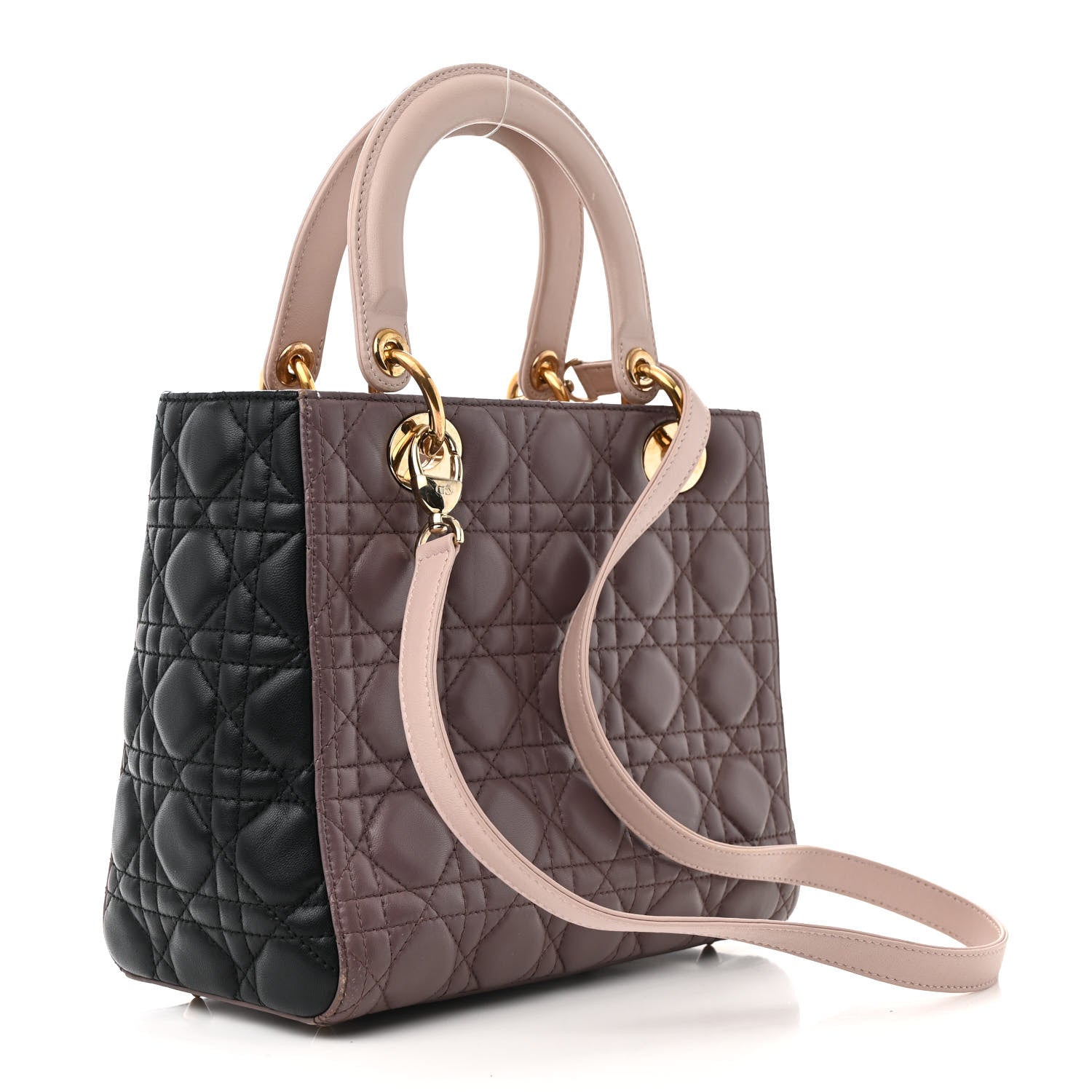 Lambskin Cannage Medium Tri-Color Lady Dior Brown