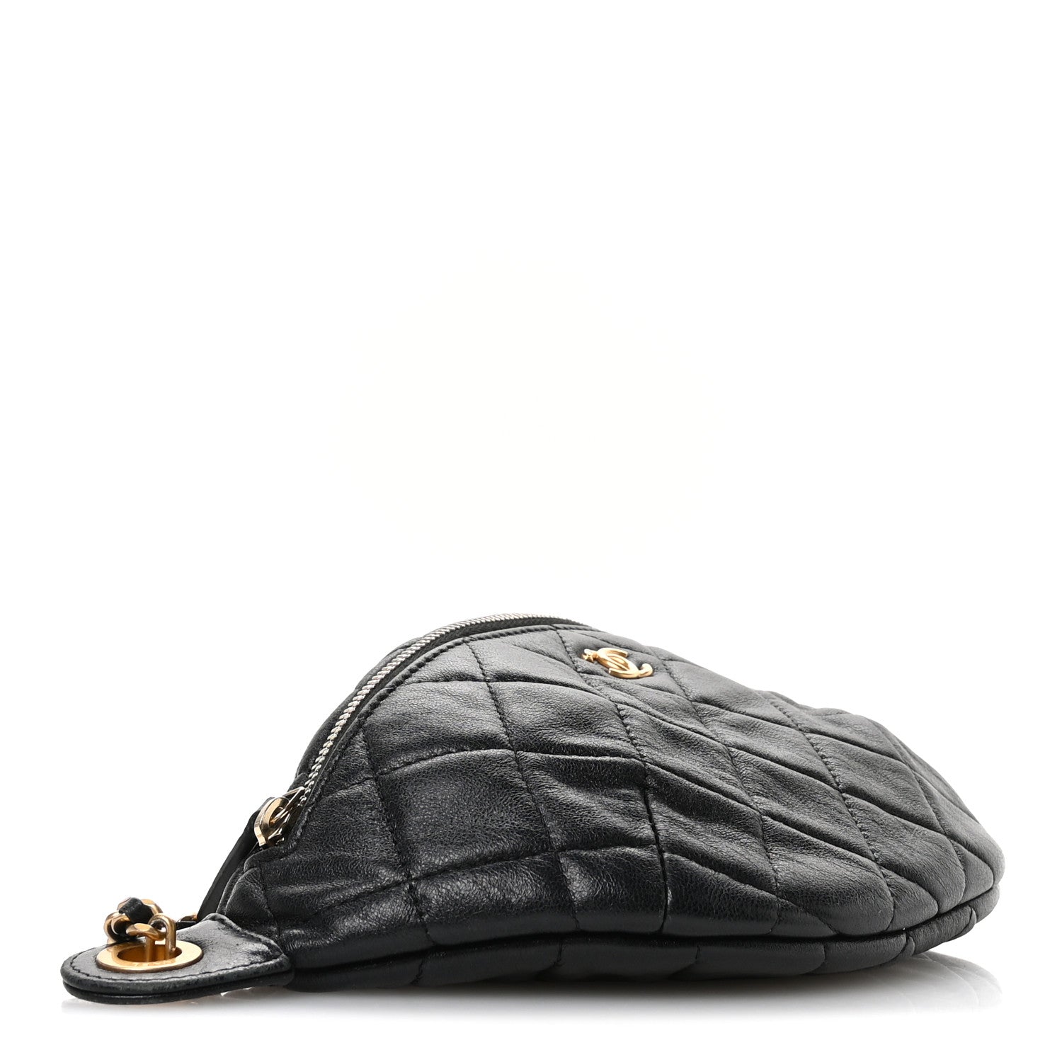 Shiny Lambskin Quilted Pearl Crush Belt Bag Black