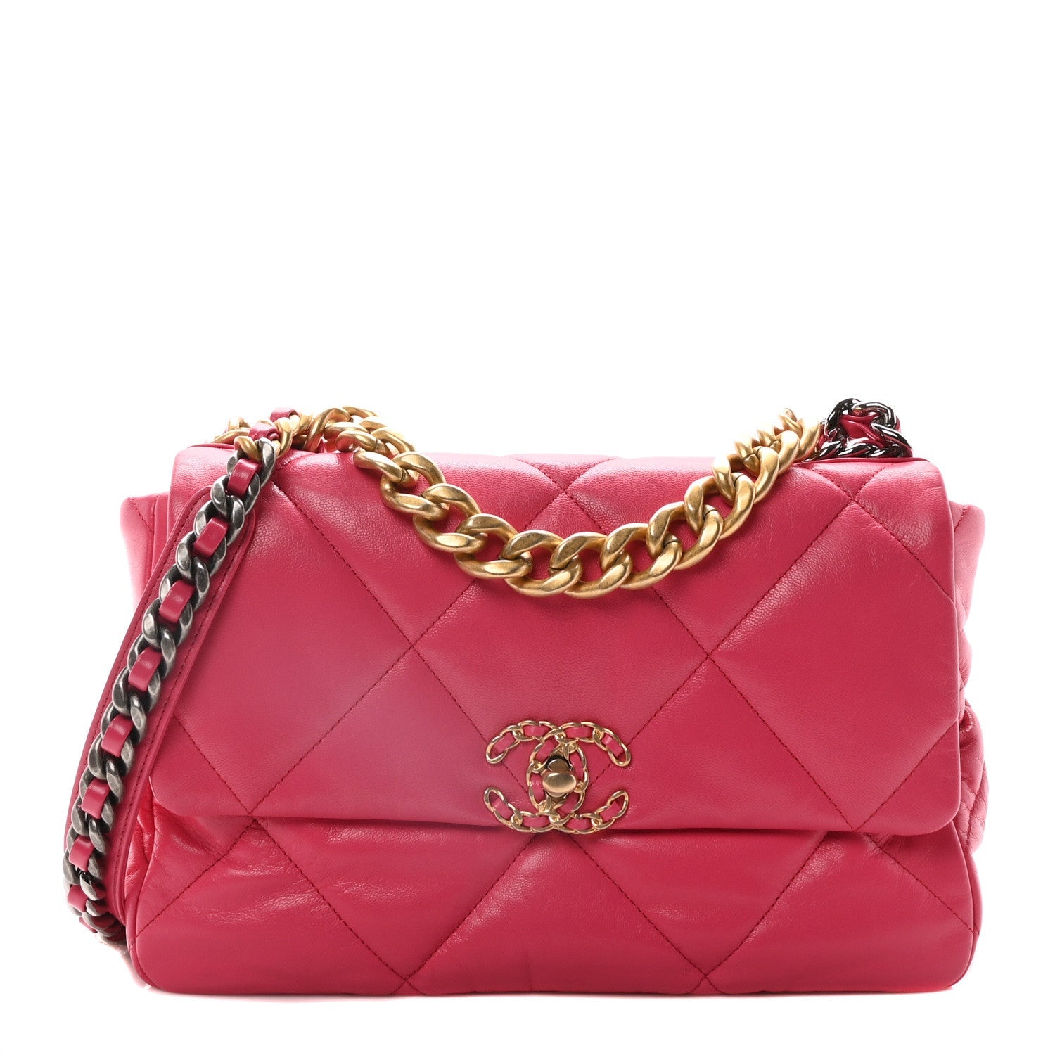 Lambskin Quilted Large Chanel 19 Flap Dark Pink