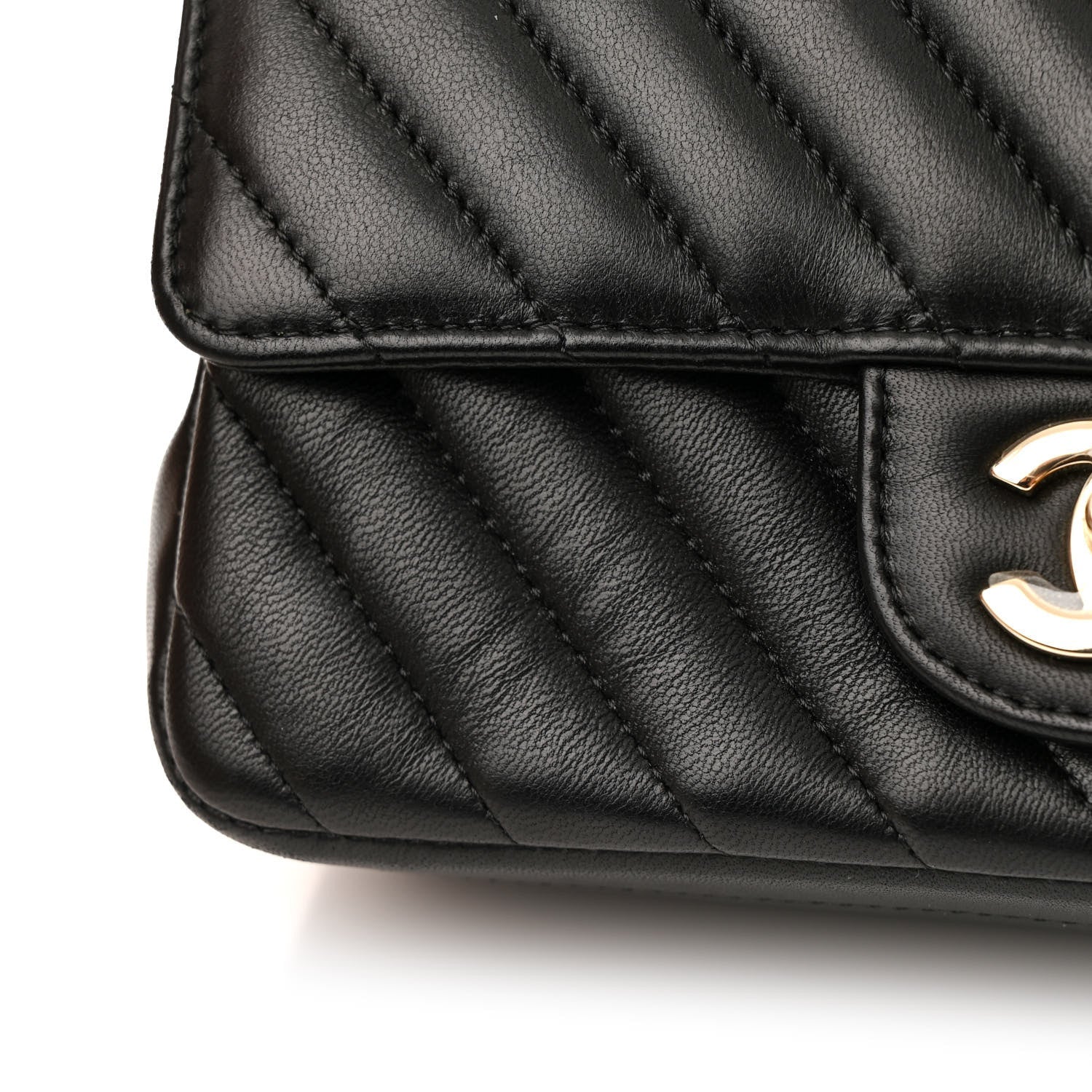 Lambskin Chevron Quilted Mini Rectangular Flap Black