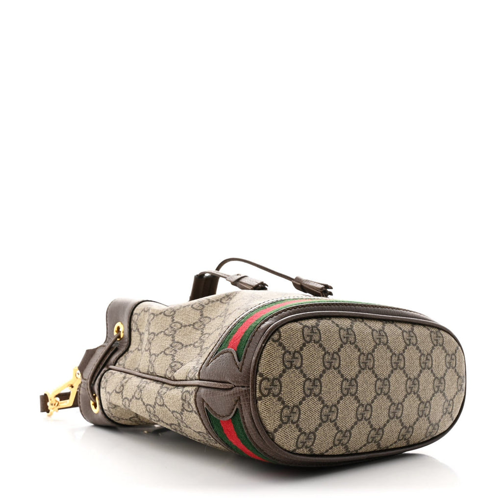 GG Supreme Monogram Web Small Ophidia Bucket Bag Brown