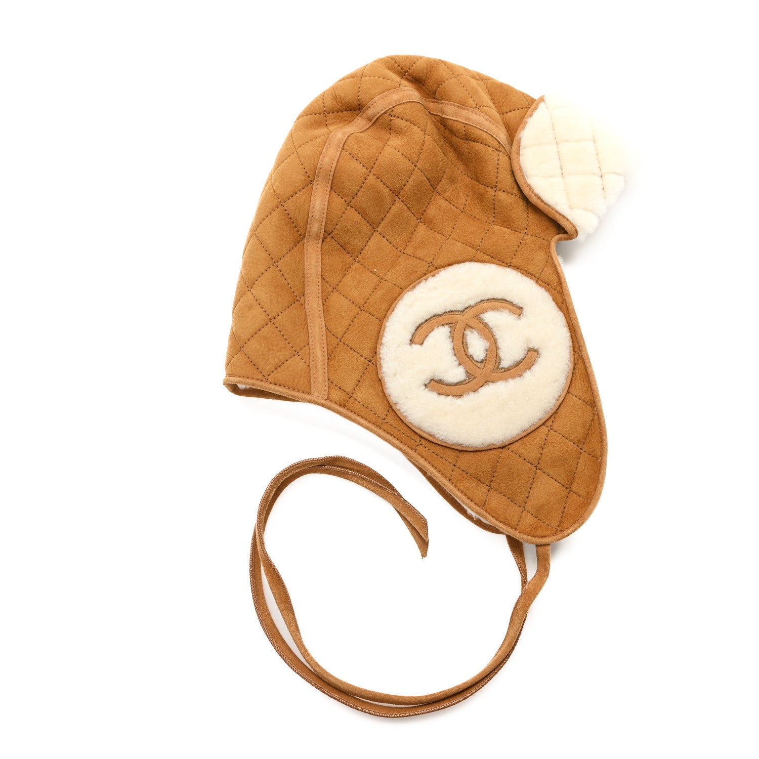 Lambskin Shearling Quilted CC Trapper Hat Brown