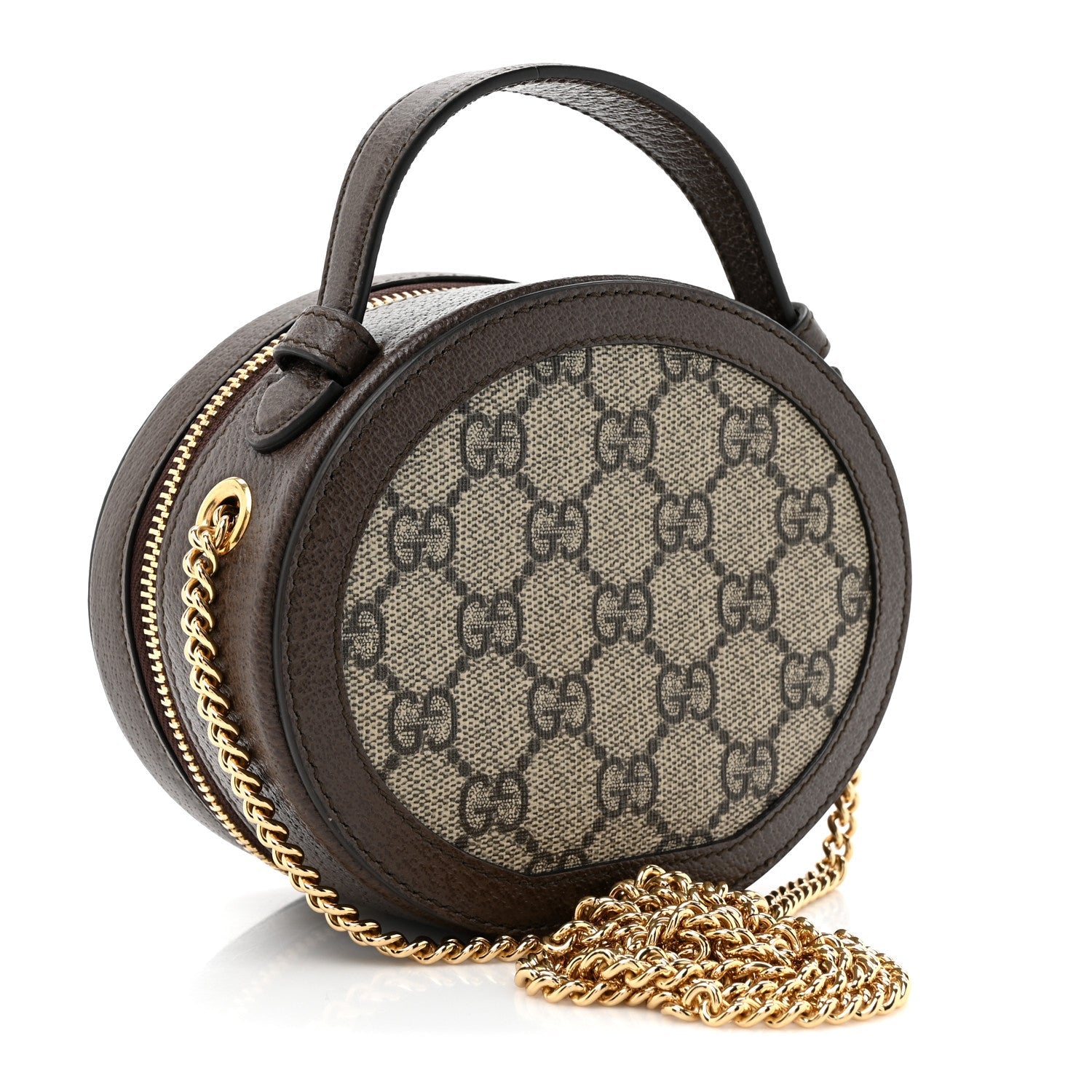 GG Supreme Monogram Top Handle Web Mini Ophidia Round Shoulder Bag Brown