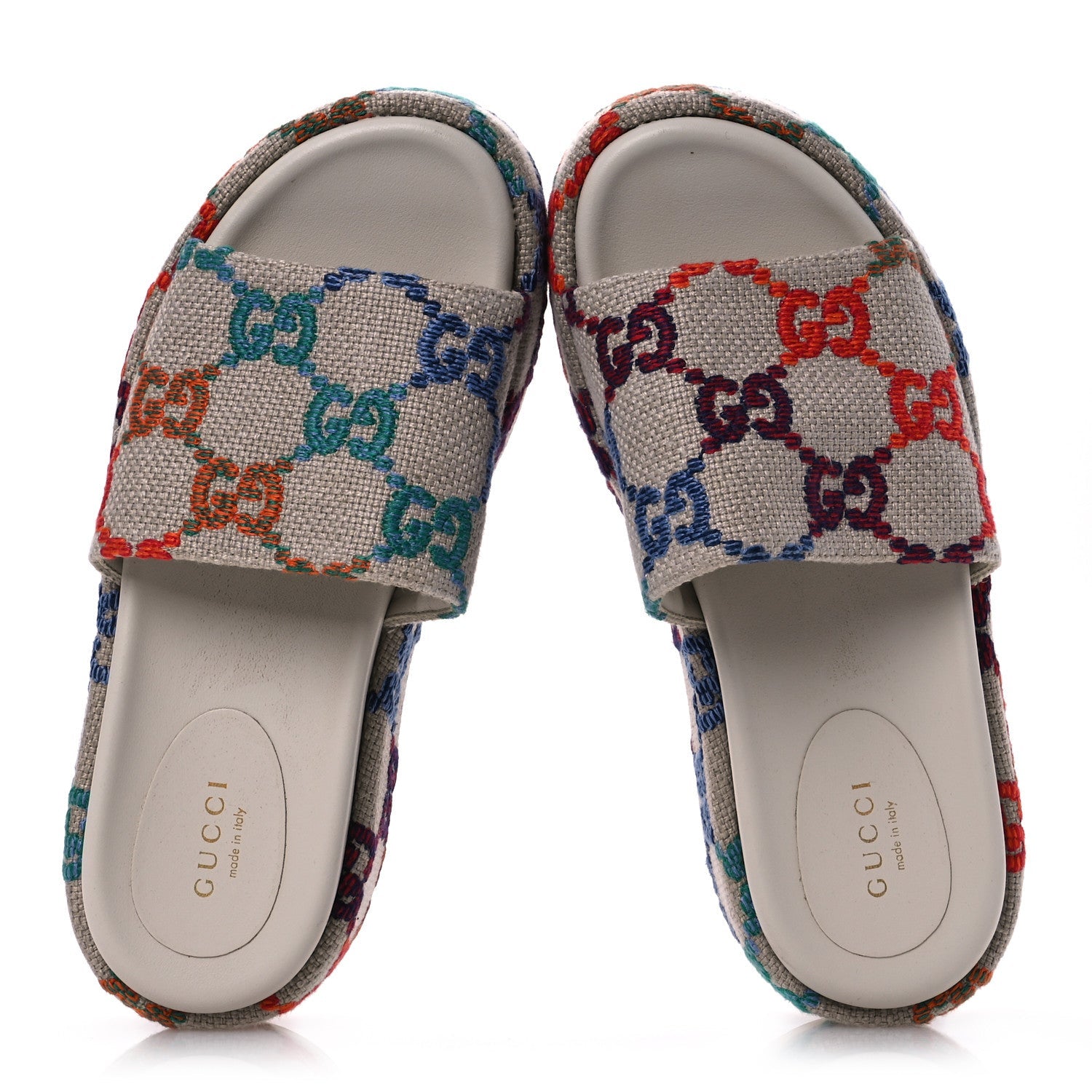 Linen Psychedelic Mini GG Monogram Angelina Platform 55mm Slide Sandals 36 Multicolor