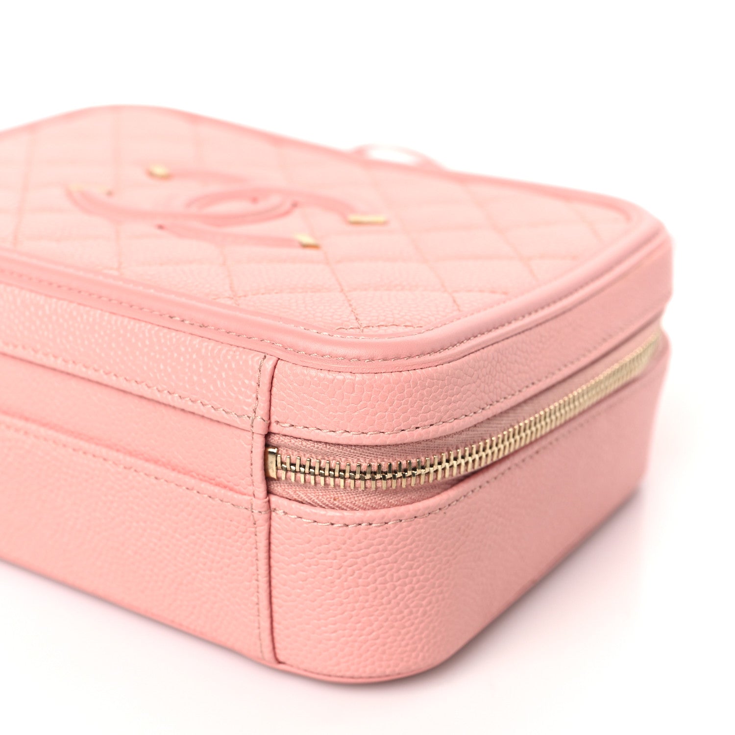 Caviar Quilted Medium CC Filigree Vanity Case Rose Pink