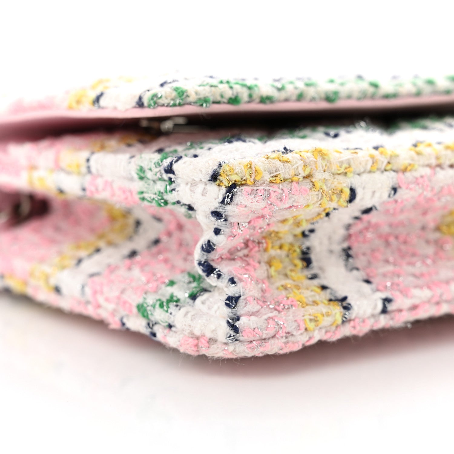 Metallic Tweed Quilted Wallet On Chain WOC White Multicolor